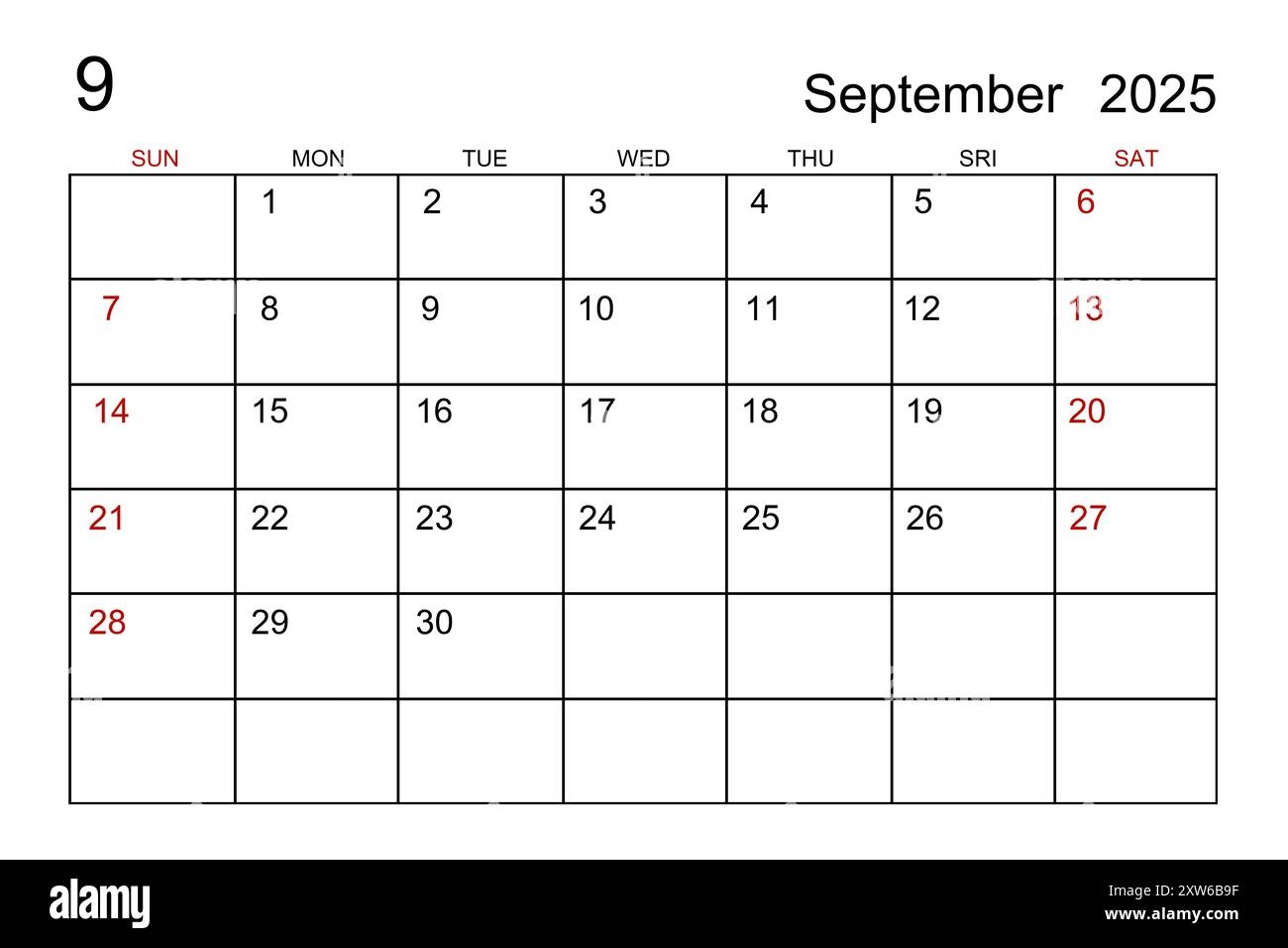 Pretty Blank September 2025 Calendar Printable