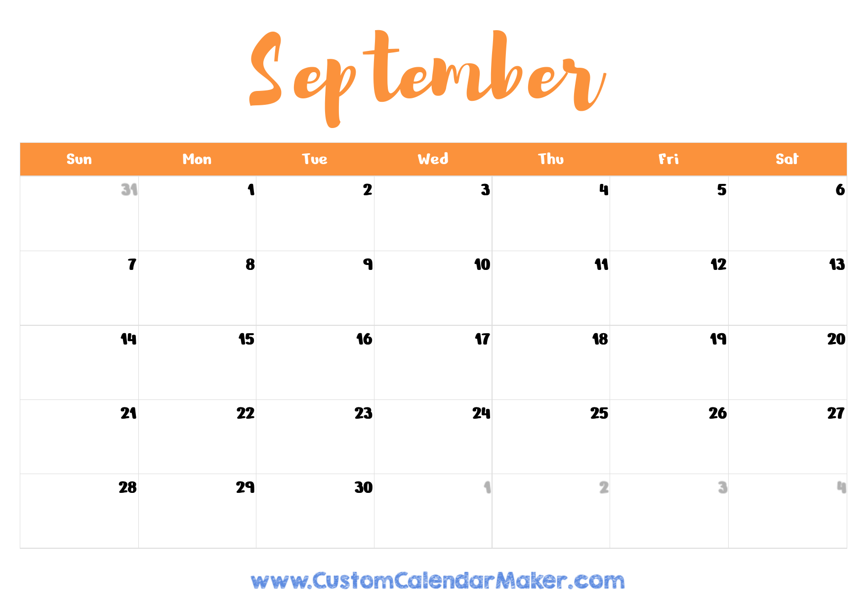 September 2025 Calendar Printable Word