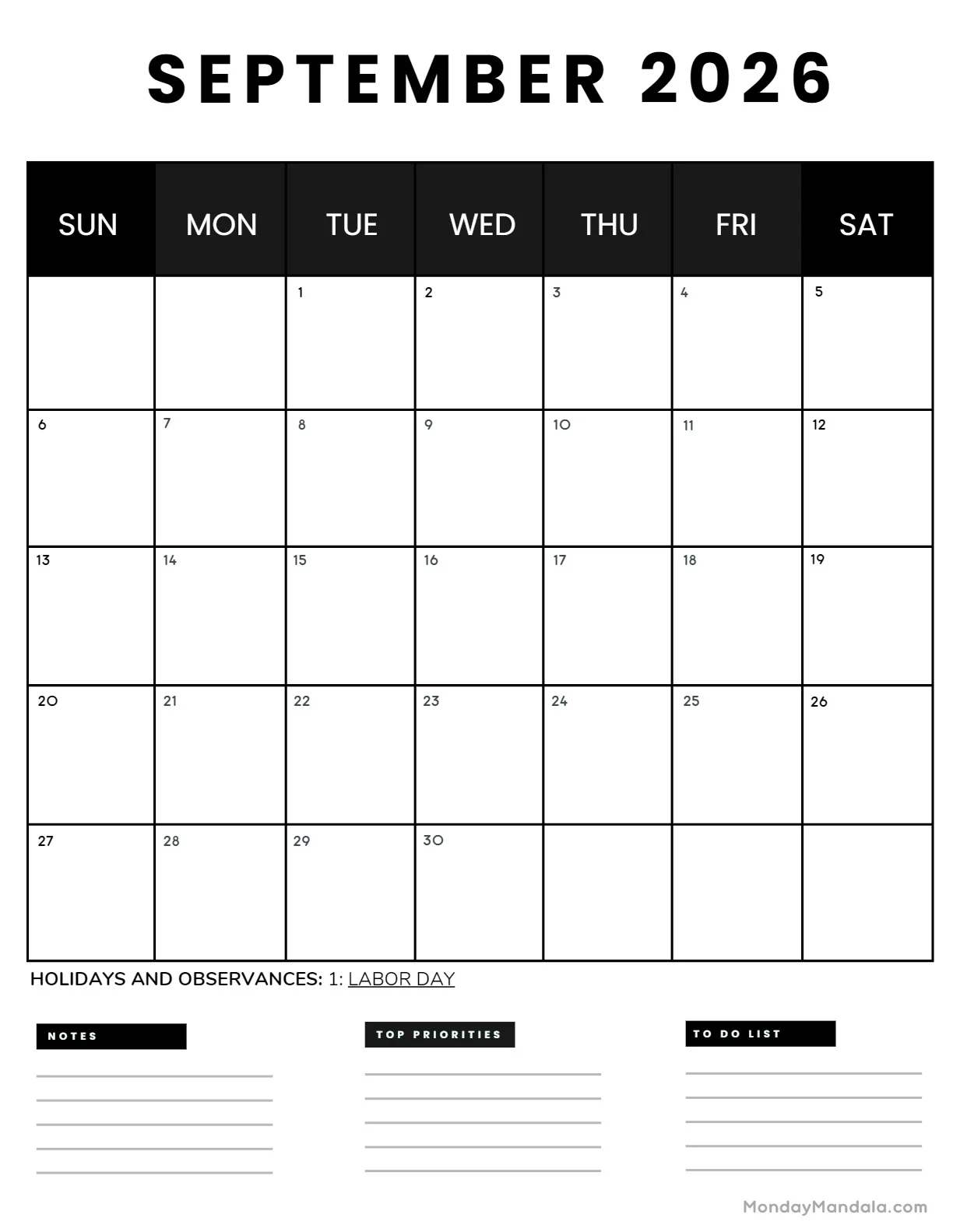 September 2026 Calendars 52 Free PDF Printables 