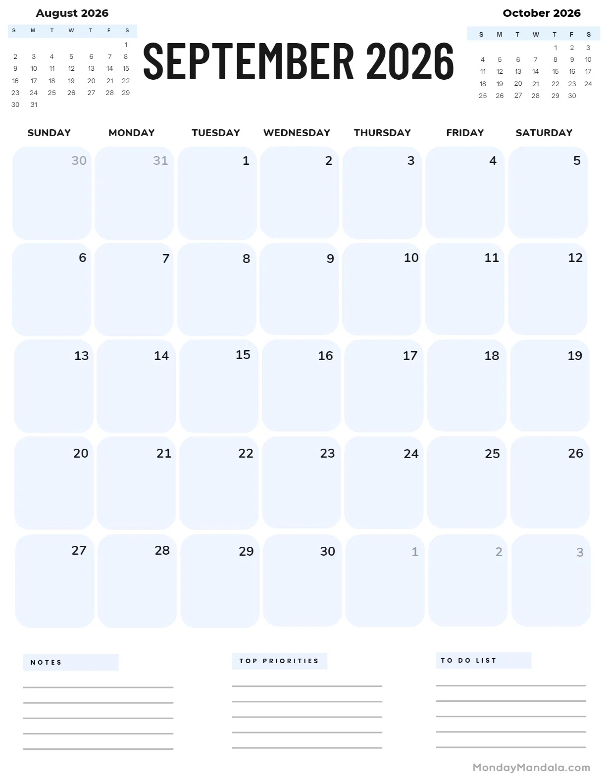 September 2026 Calendars 52 Free PDF Printables 