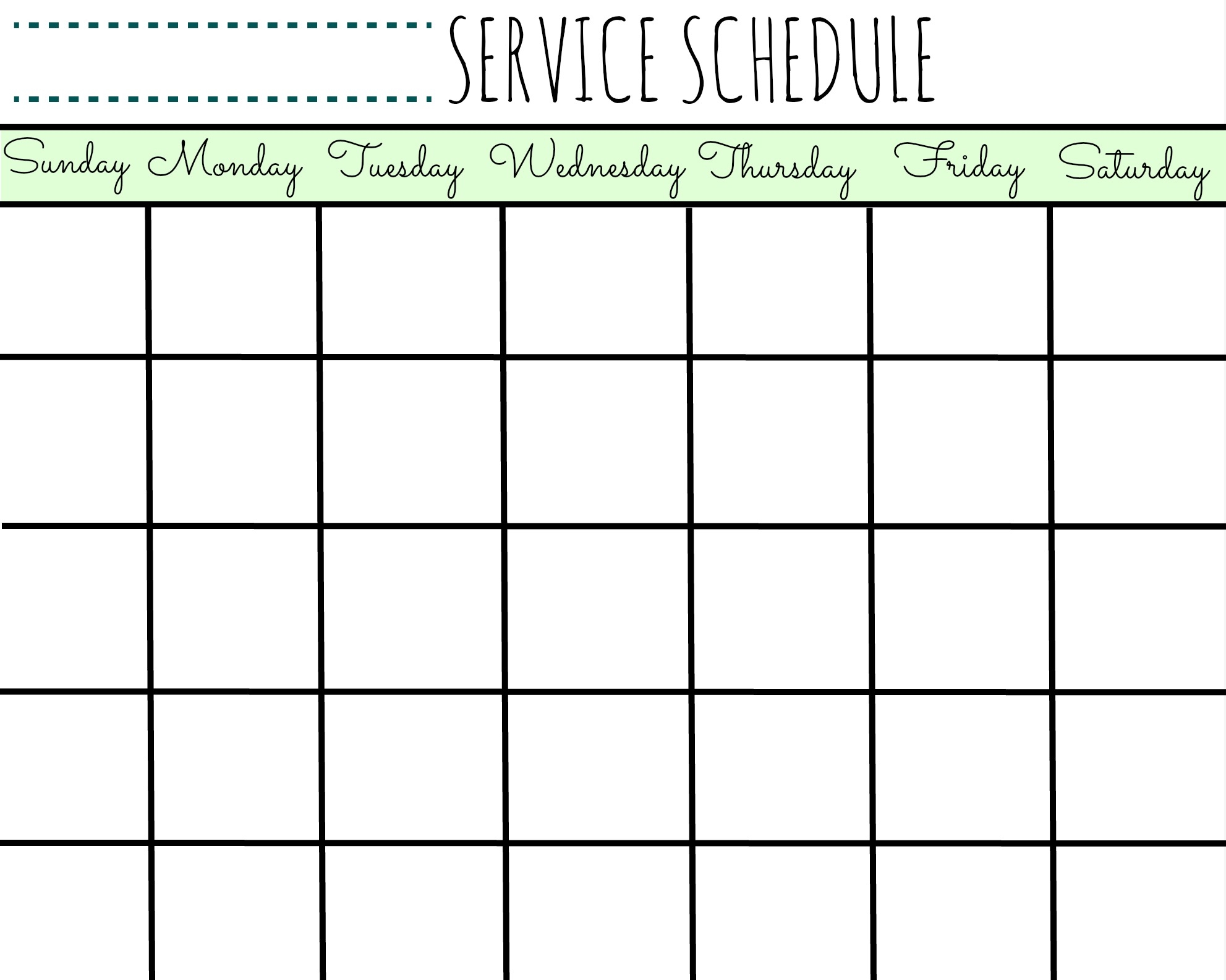 Service Schedule Calendar Printable First Home Love Life