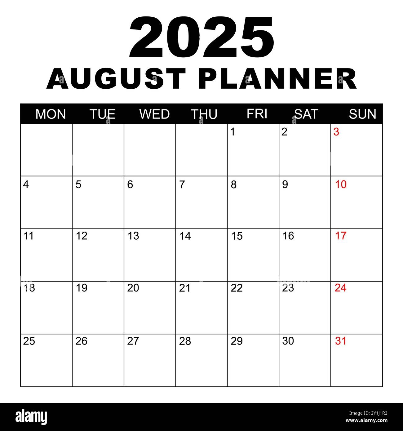 Simple 2025 Year Calendar Week Stock Vector Images Alamy