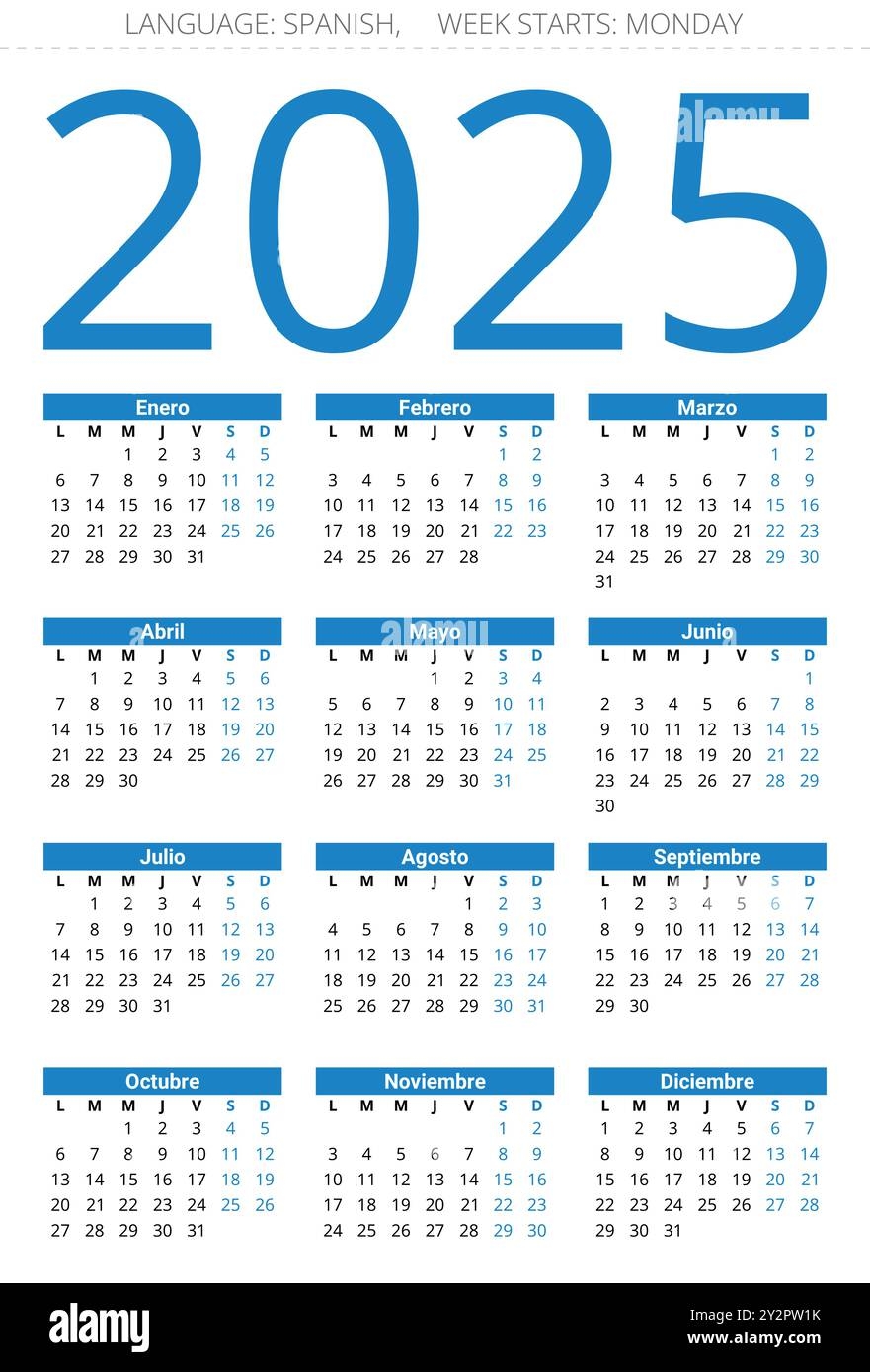 Spanish 2025 Year Calendar Printable Vector Illustration For Spain Stock Vector Image Art Alamy