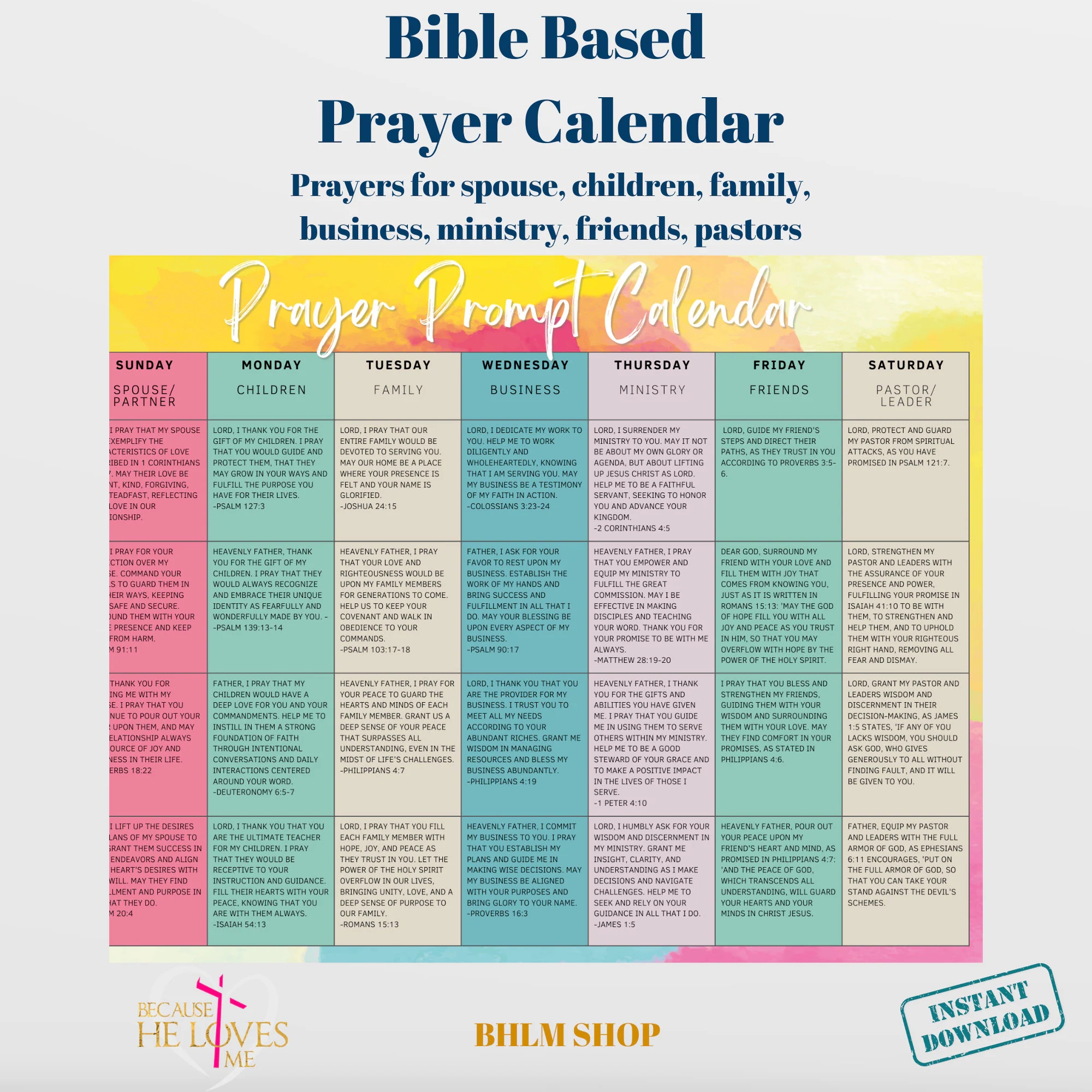 SPLASH OF COLOR Prayer Prompt Printable Prayer Calendar Topical Prayer Calendar Focused Prayer Prayer Printable Prayer Focus Calendar Etsy