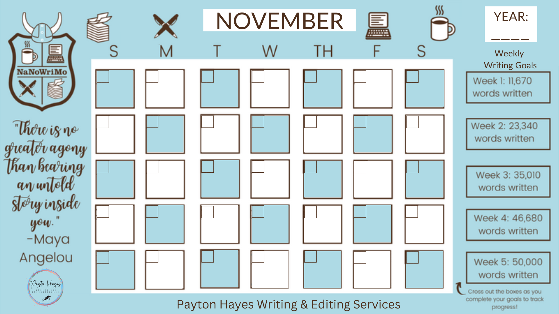 Nanowrimo Printable Calendar 2025