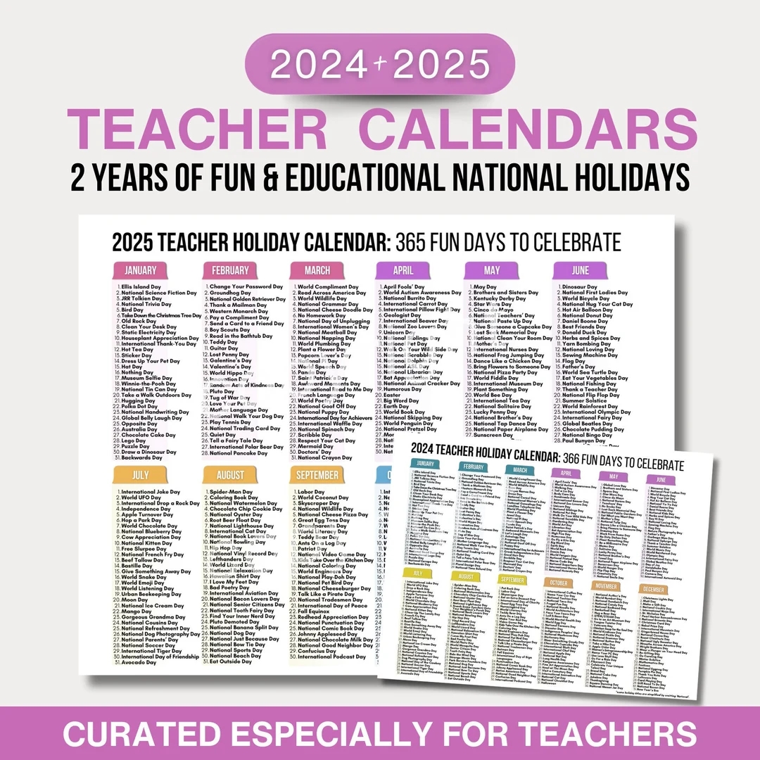 Teacher National Days Calendar Printable 2024 And 2025 National Holidays Calendar Fun Content Calendar 2024 2025 I Weird Holidays Etsy