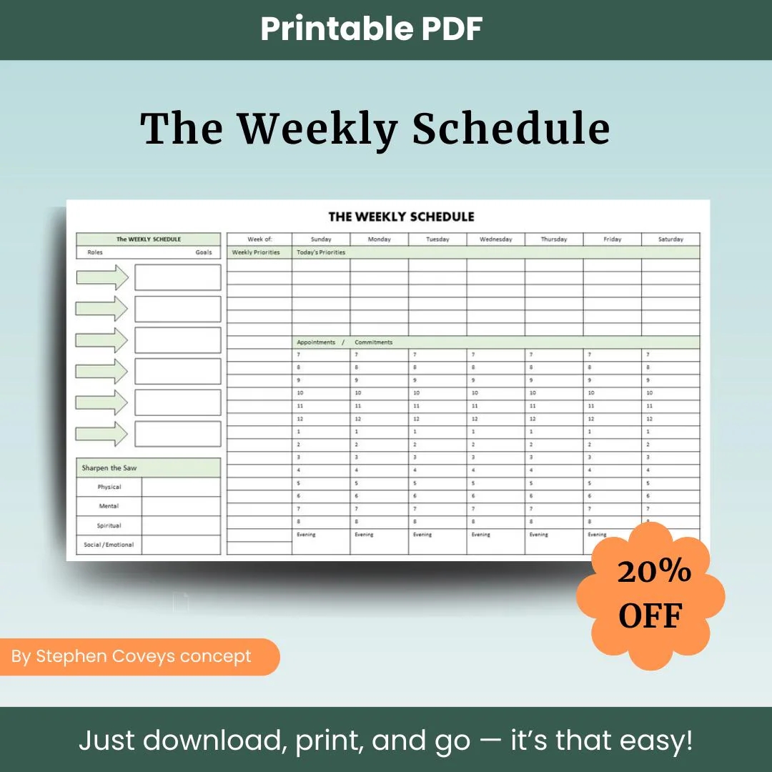 The Weekly Schedule Stephen Covey The 7 Habits Of Highly Effective People Printable PDF Etsy The Weekly Schedule Stephen Covey The 7 Habits Of Highly Effective People Printable PDF Etsy