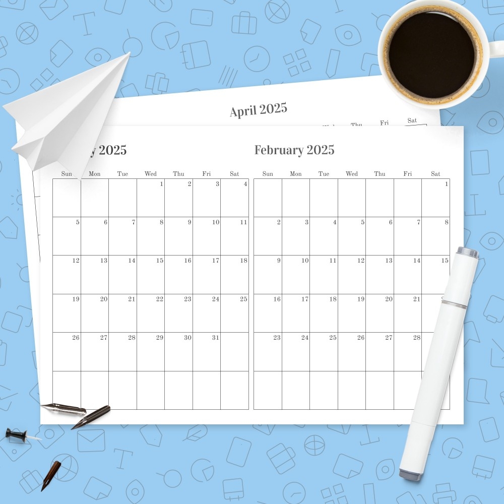 Two Months On One Page Calendar Template Printable PDF