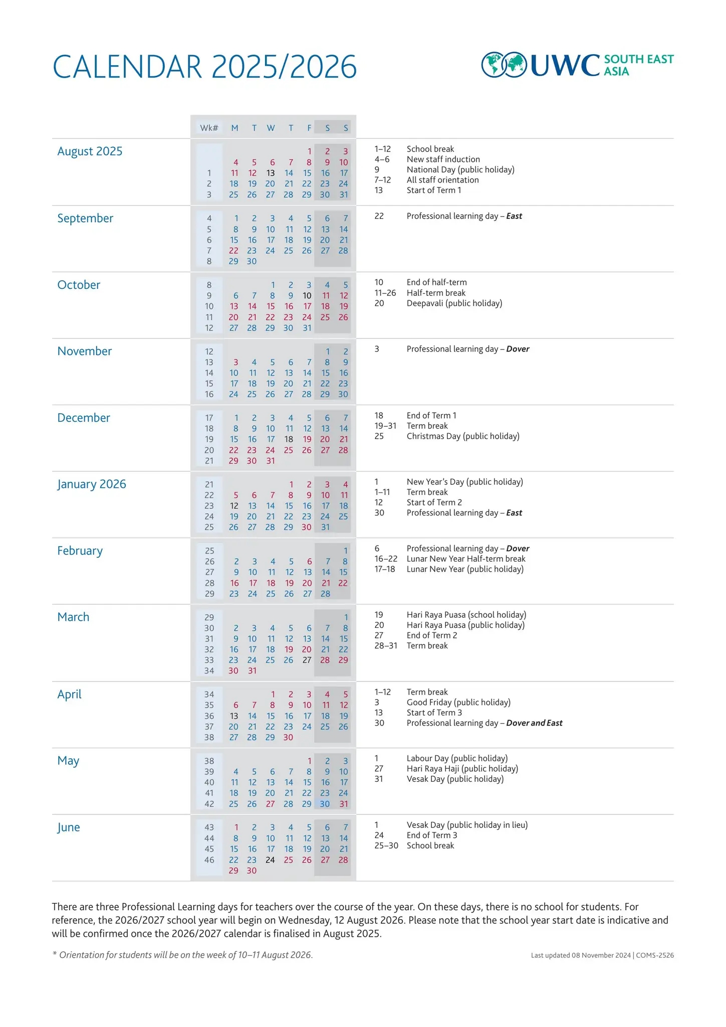 UWCSEA Term Dates Calendar 2025 2026 By Uwcsea Issuu