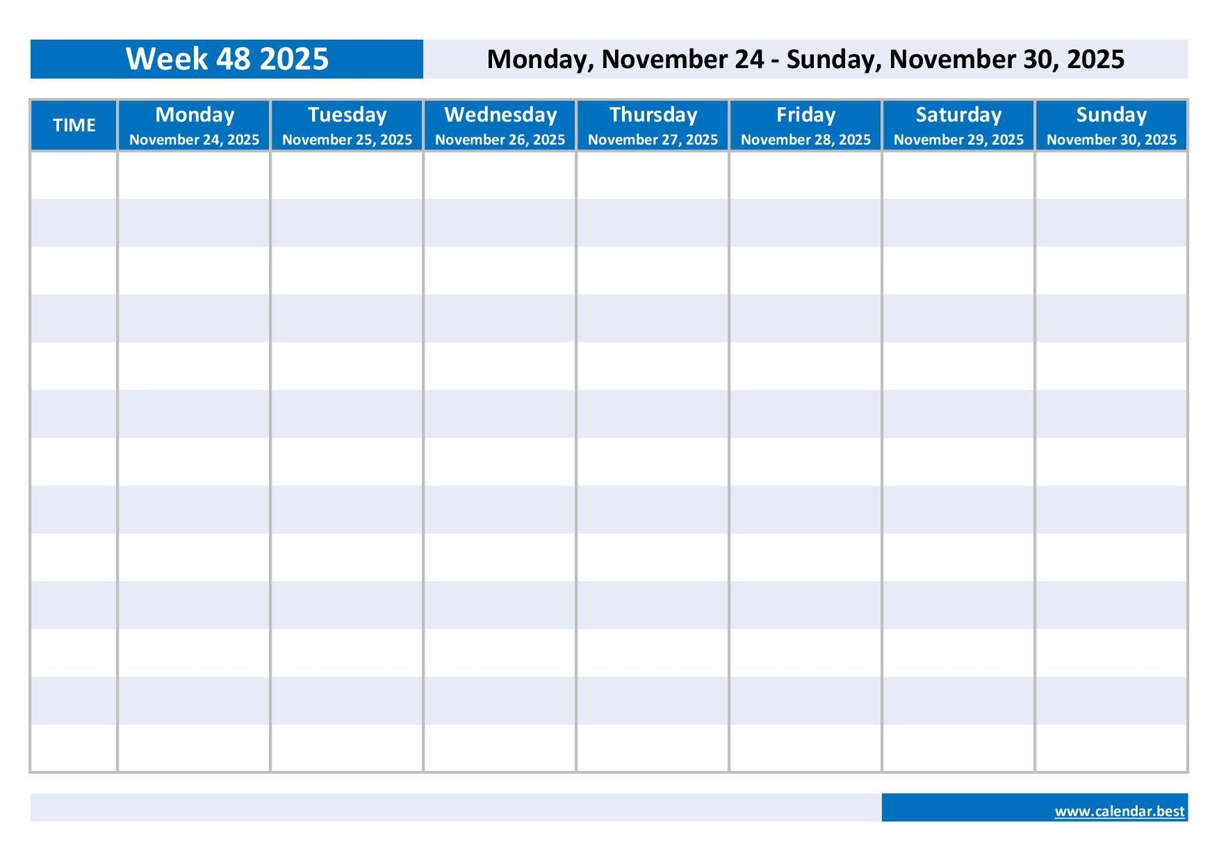 November 25 Calendar Printable