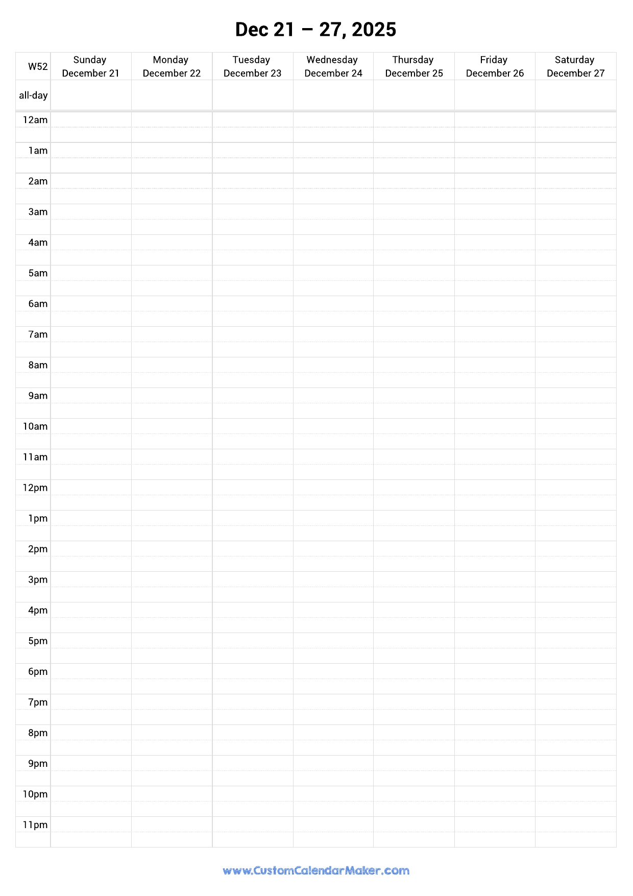 Week 52 2025 Dates And Printable Calendar Schedule Custom Calendar Maker