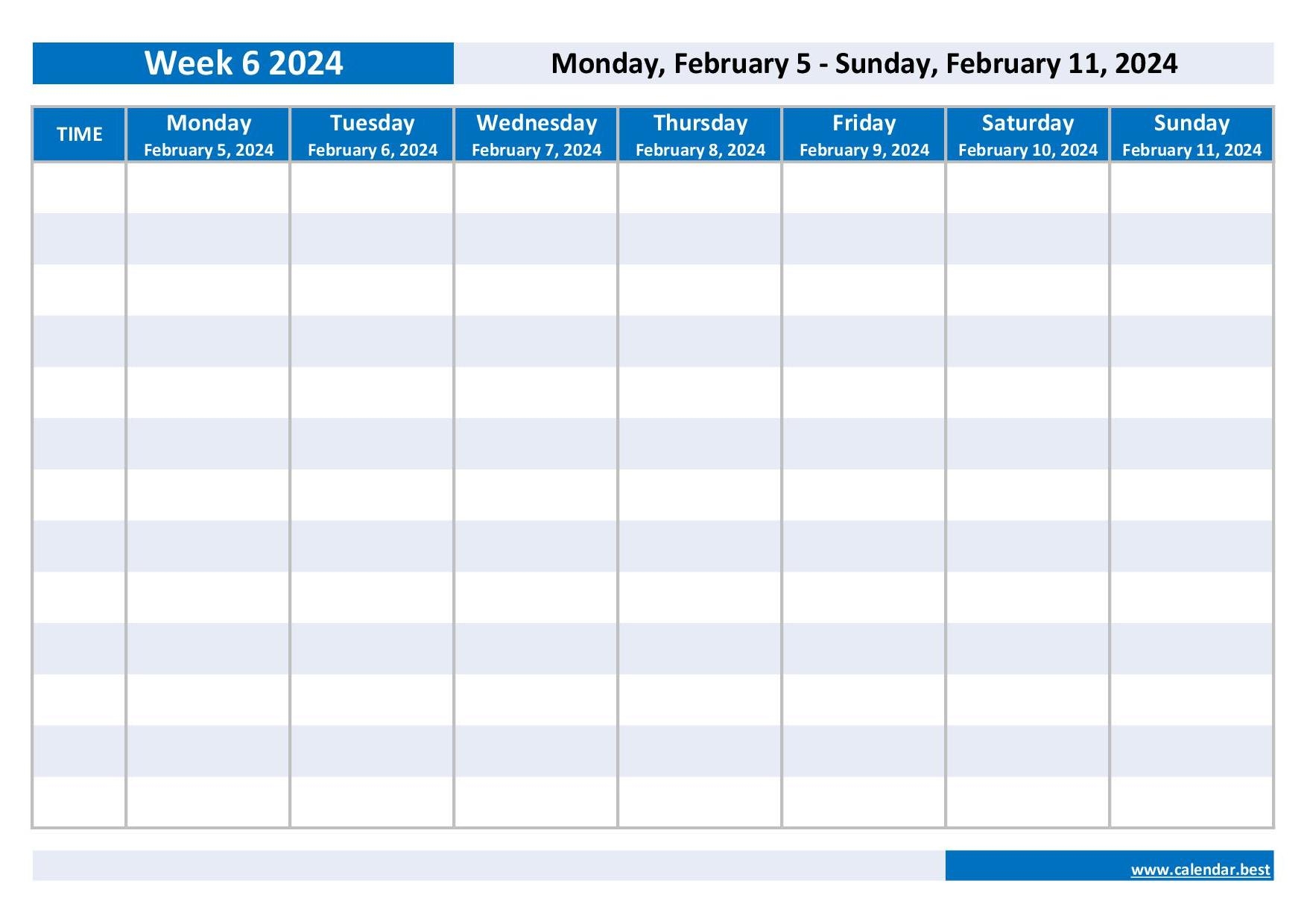 6 Week Calendar Printable