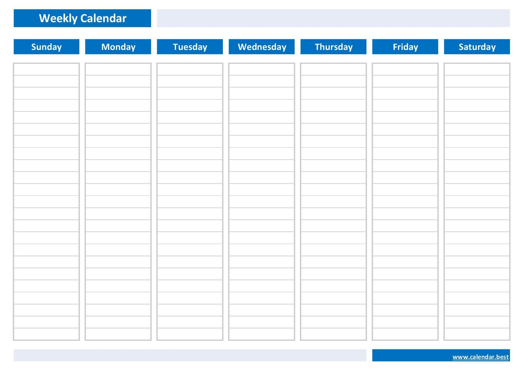 Blank One Week Calendar Printable