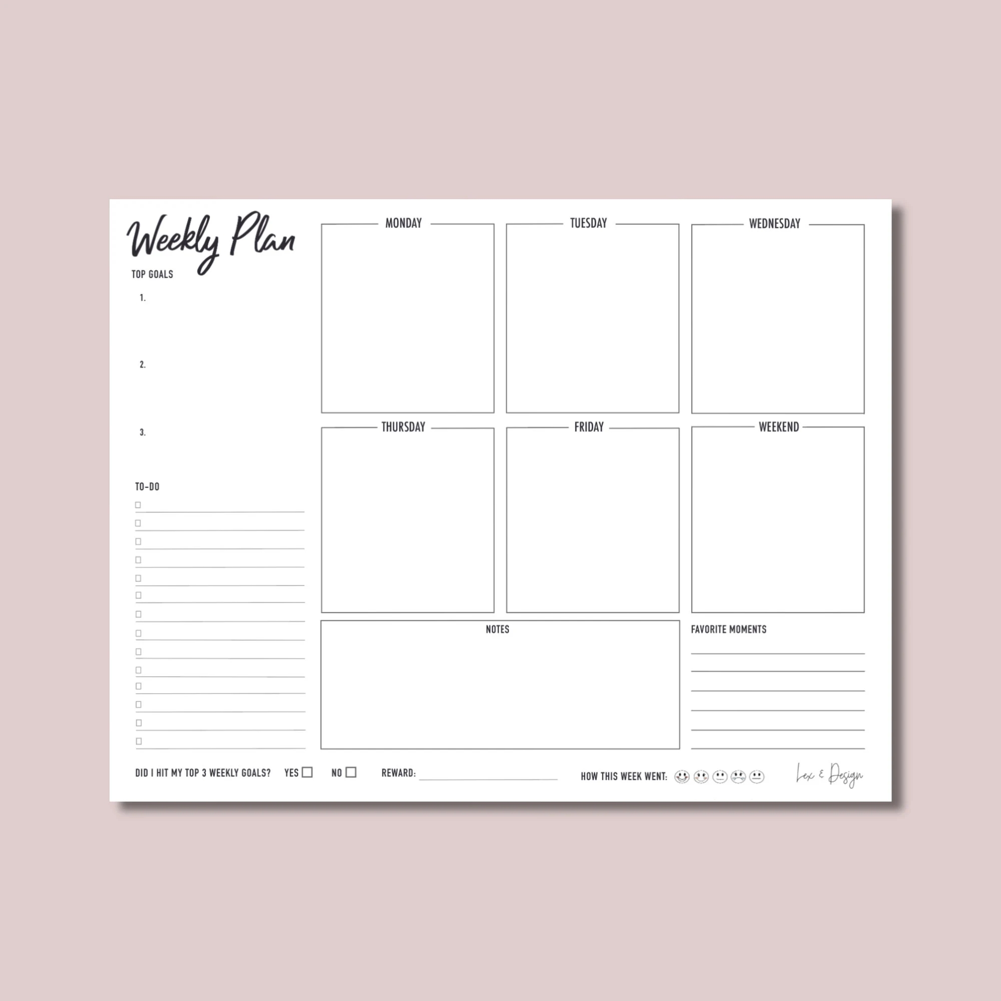 Weekly Planner Printable Weekly Schedule weekly Calendar Weekly Planner Landscape gift For Her Women Mom Friend Undated Weekly Etsy