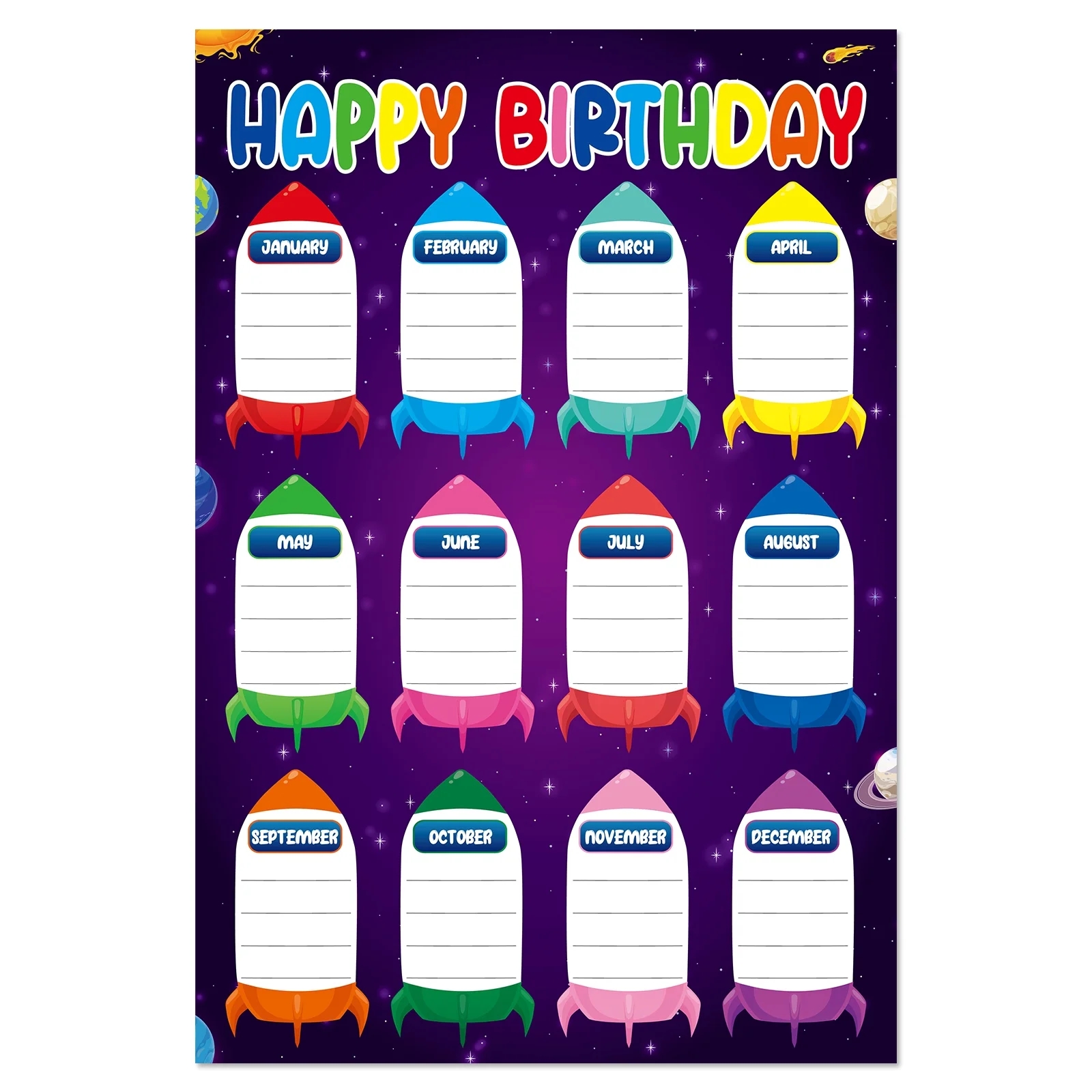 WhatSign Birthday Chart For Classroom Outer Space Birthday Calendar Walmart
