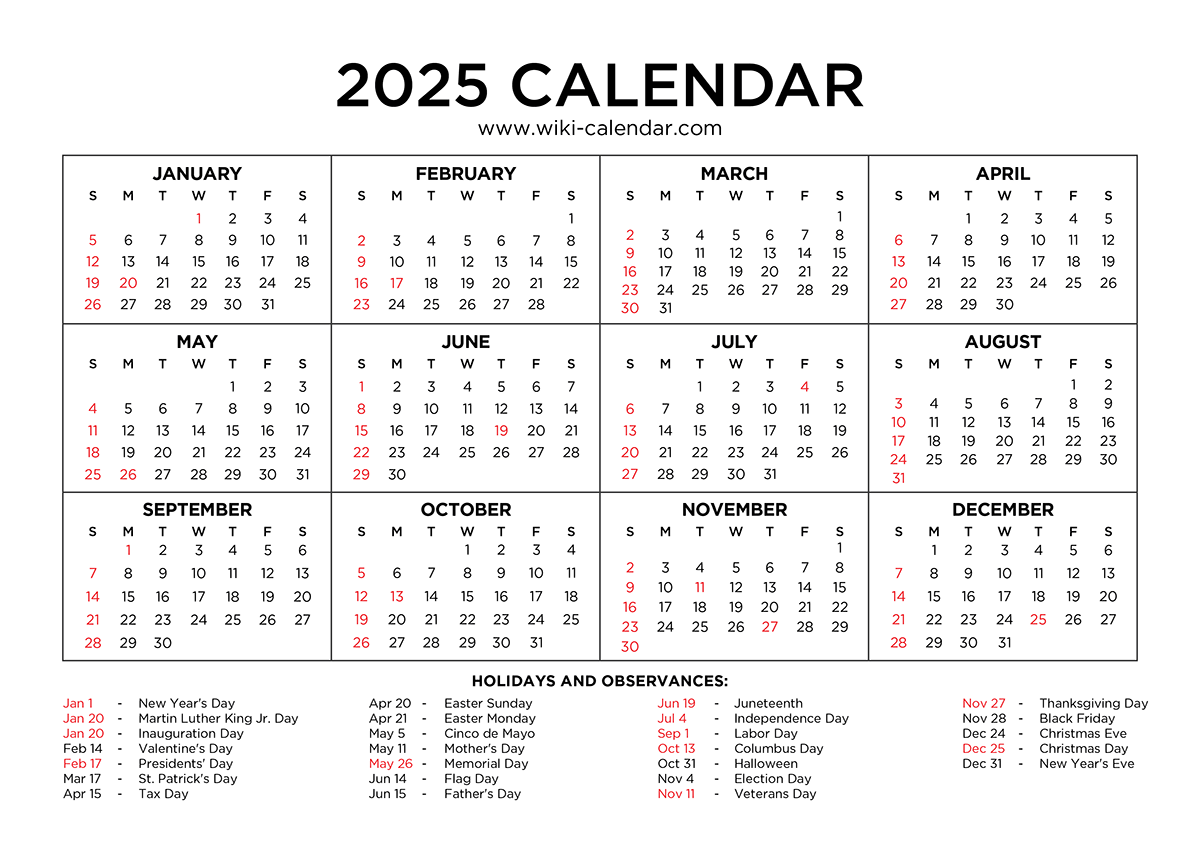 Daily Calendar 2025 Printable