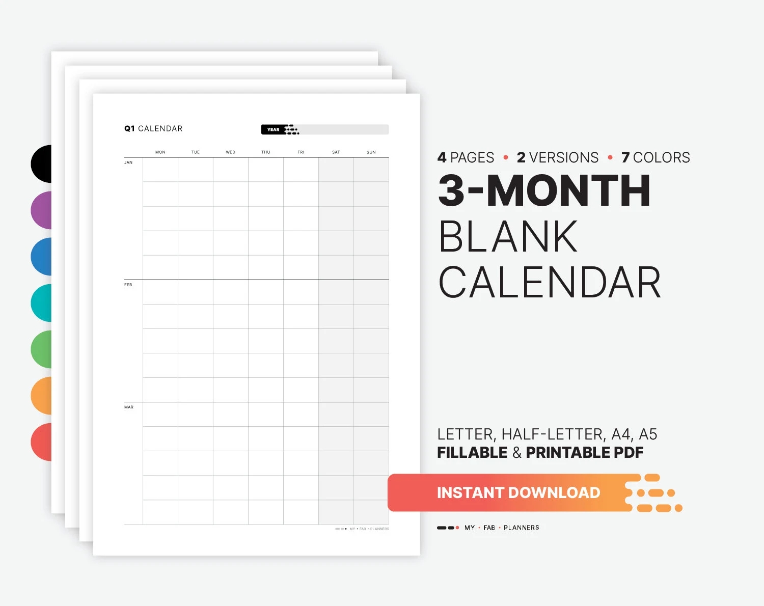 Yearly 3 month Calendar Quarterly Fillable Planner Template Yearly 3 month Calendar Quarterly Fillable Planner Template