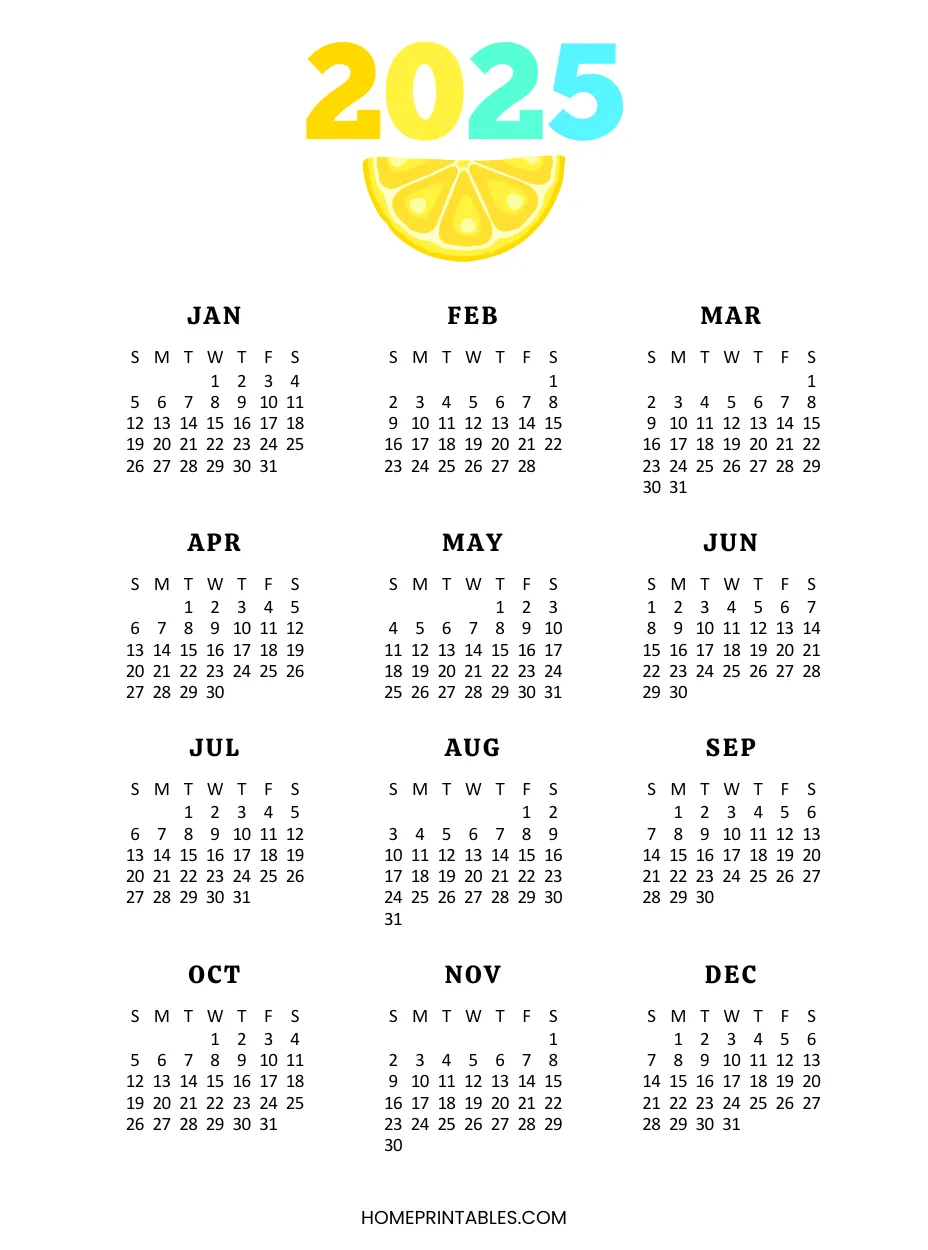 2025 Half Year Calendar Printable