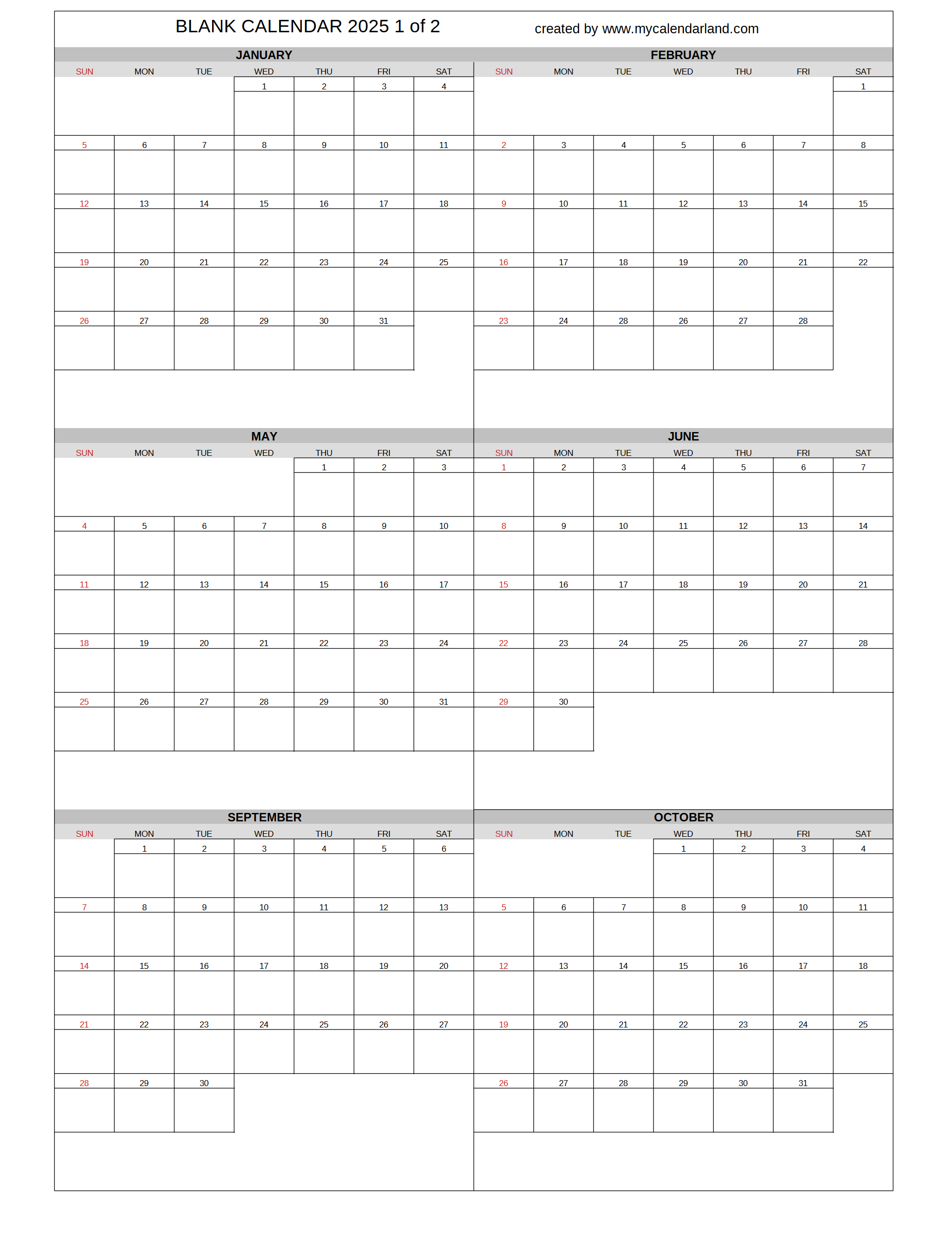 2025 Calendar Landscape Printable