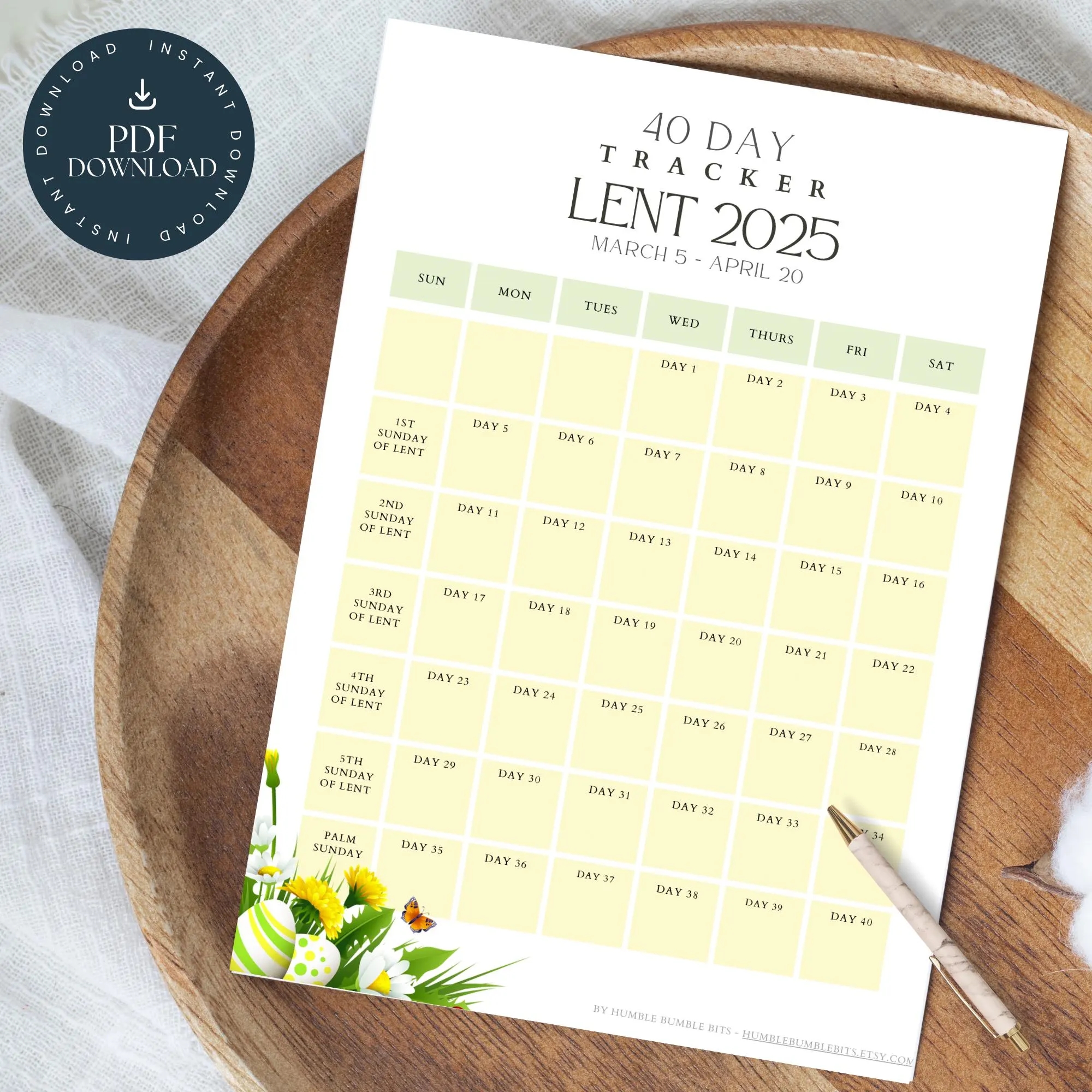 Yellow Lent Calendar 2025 Lent Tracker 40 Day Lenten Calendar Lent Planner Easter Countdown Calendar Christian Printable Calendar Etsy