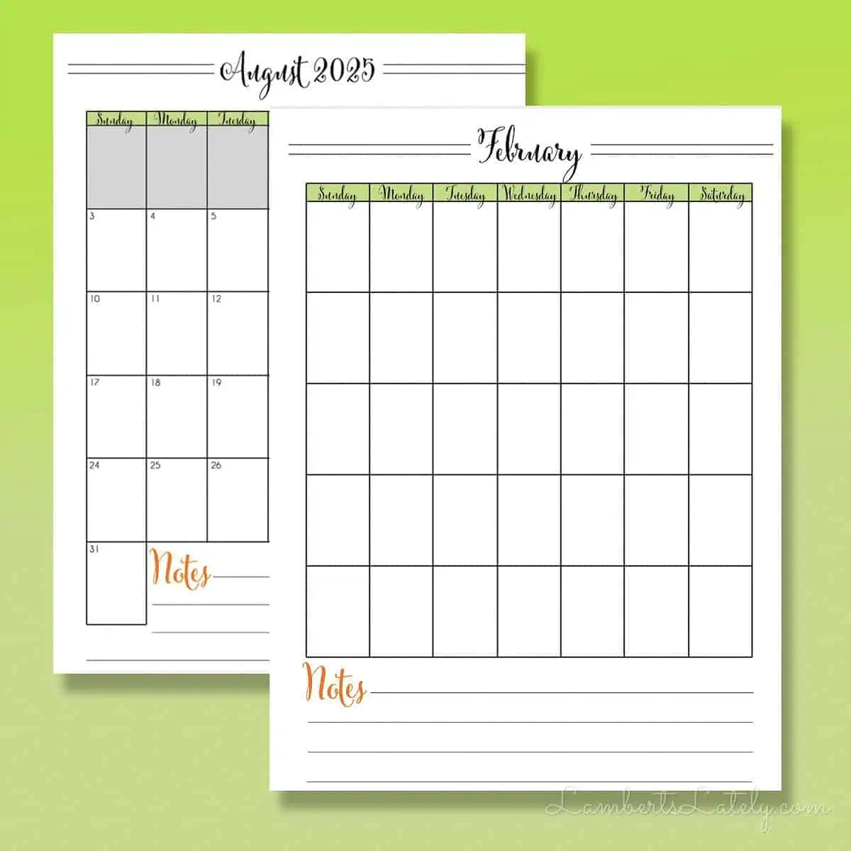 12 free printable calendars for 2025 lamberts lately