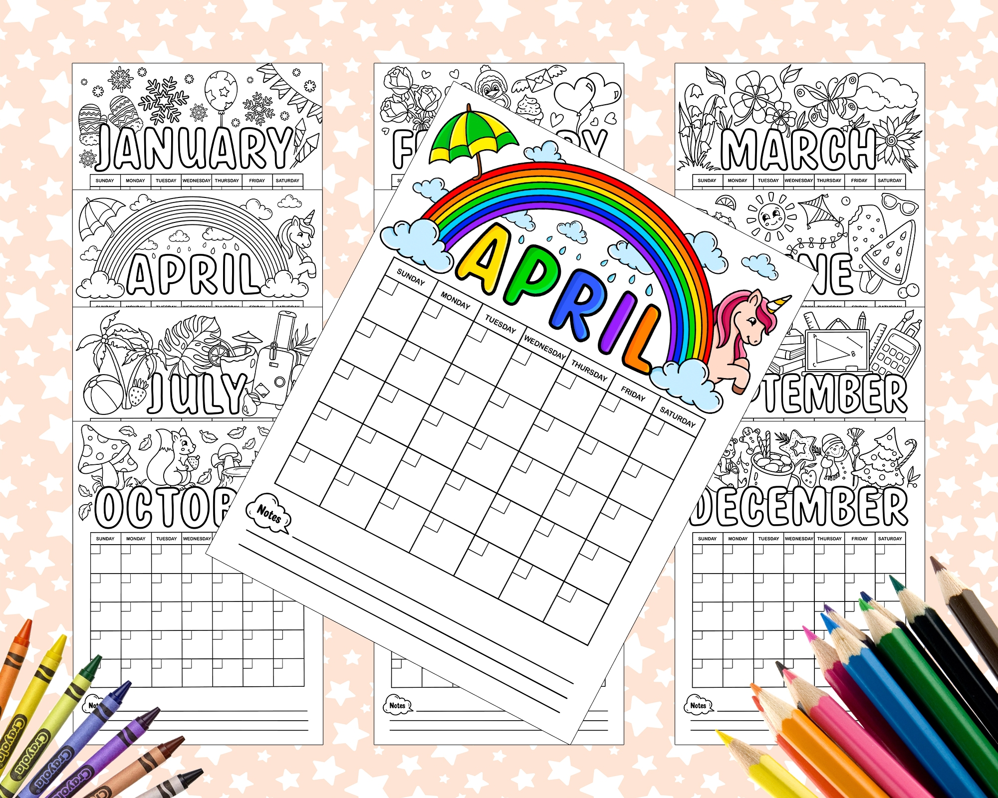 12 Month Coloring Calendar For Kids PDF Cute Coloring Calendar Made By Teachers