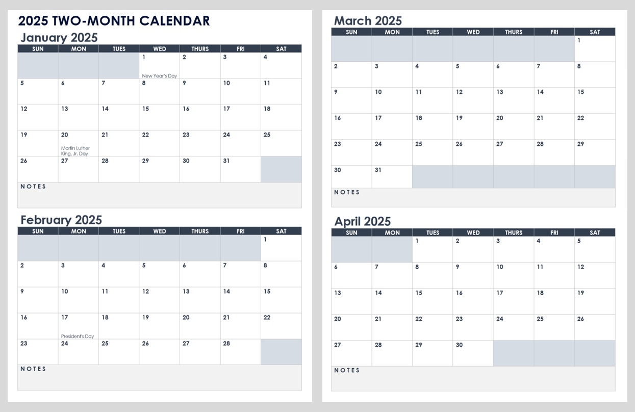 Two Month Calendar Printable