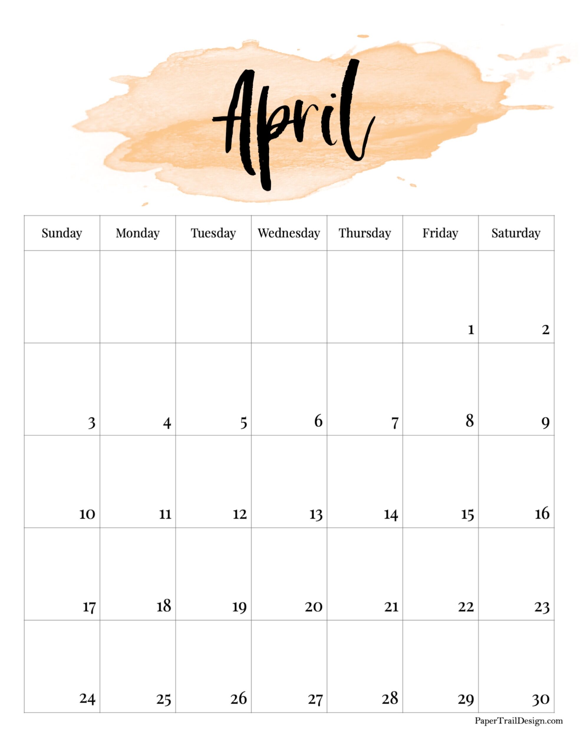 2022 Printable Calendar Watercolor Paper Trail Design
