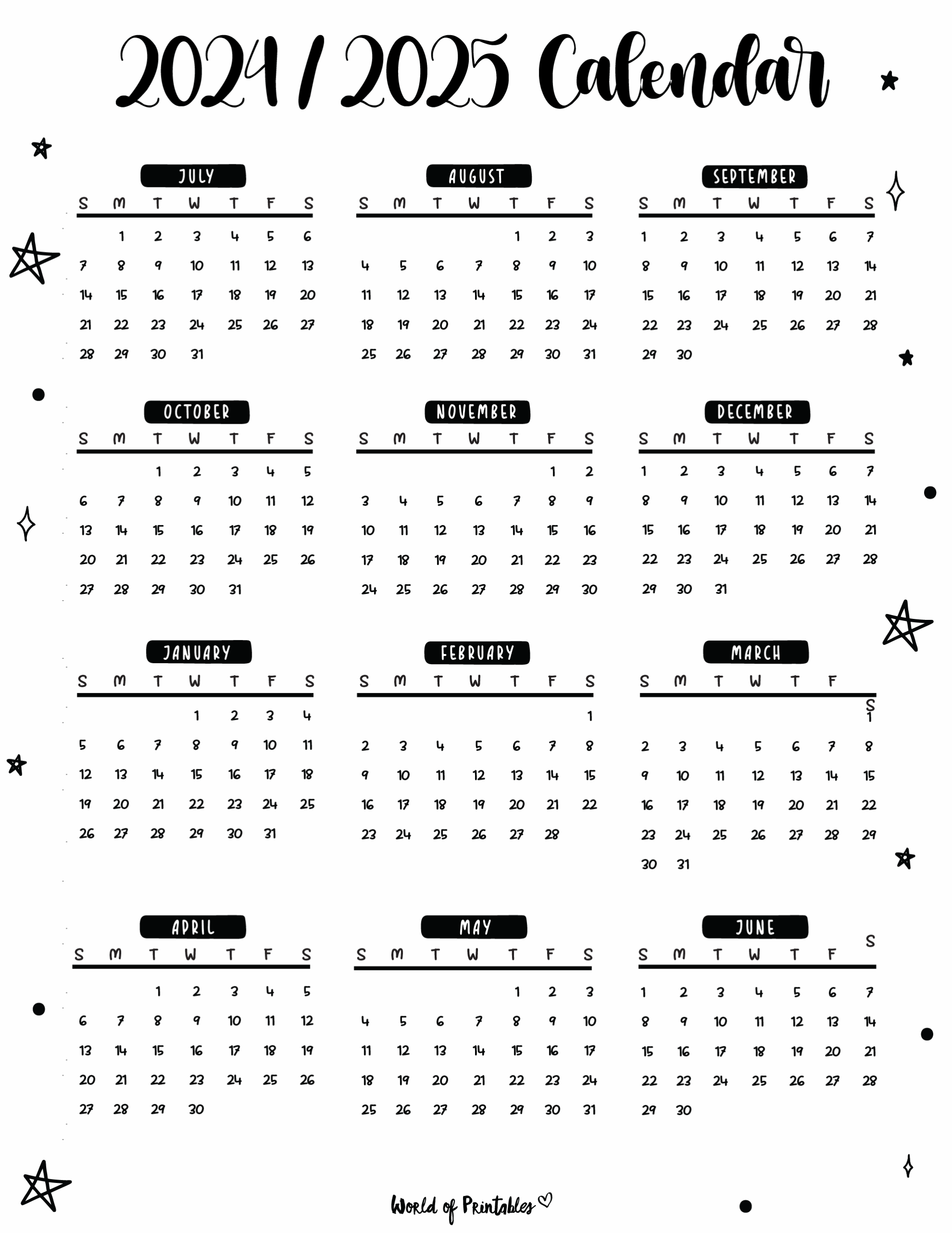 Printable Calendar 2025 School Year