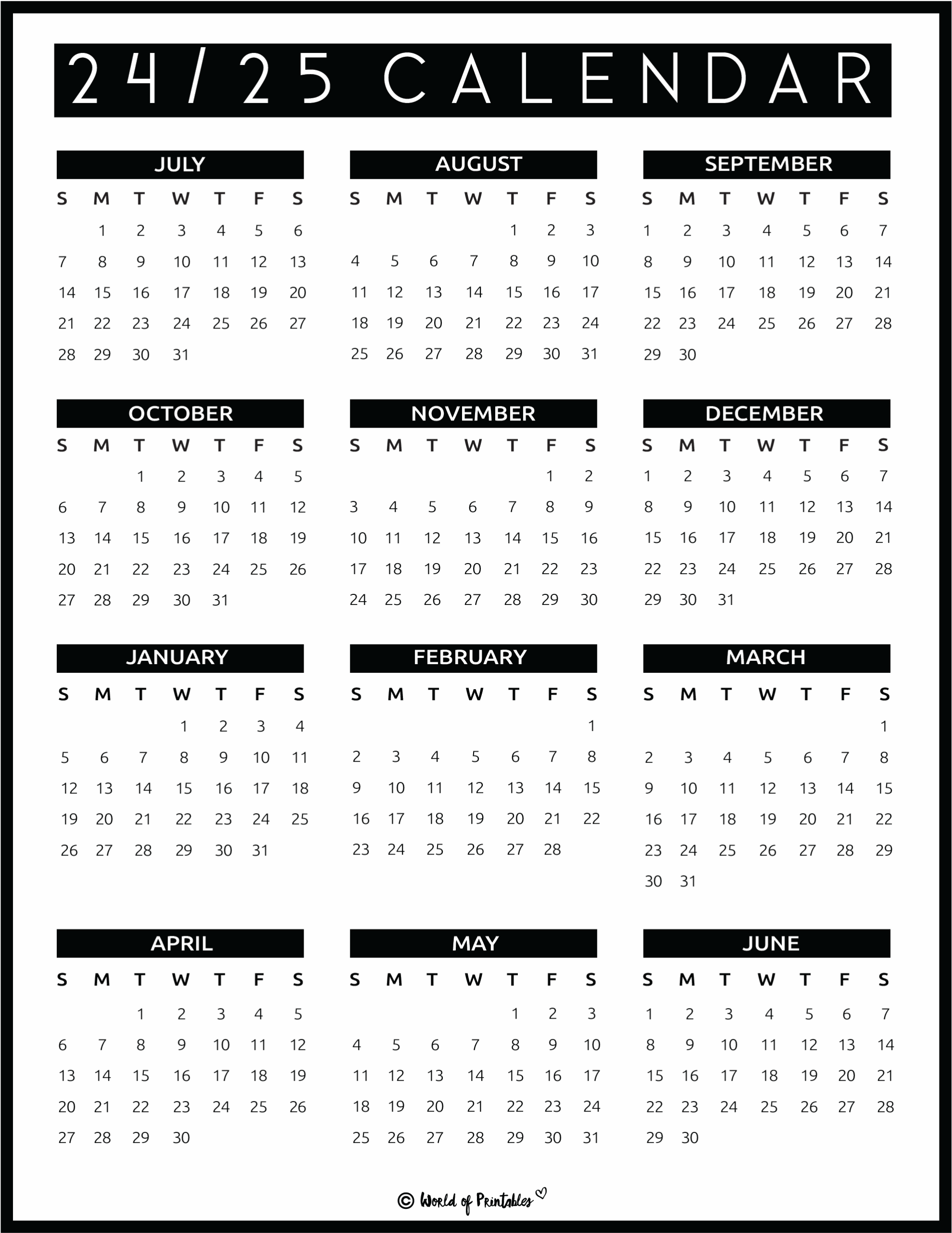 2024 2025 Calendar Free Printables World Of Printables