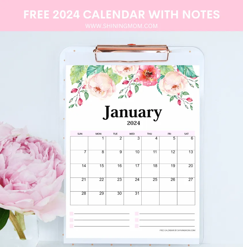 2024 Calendar With Notes Free Beautiful PDF Templates