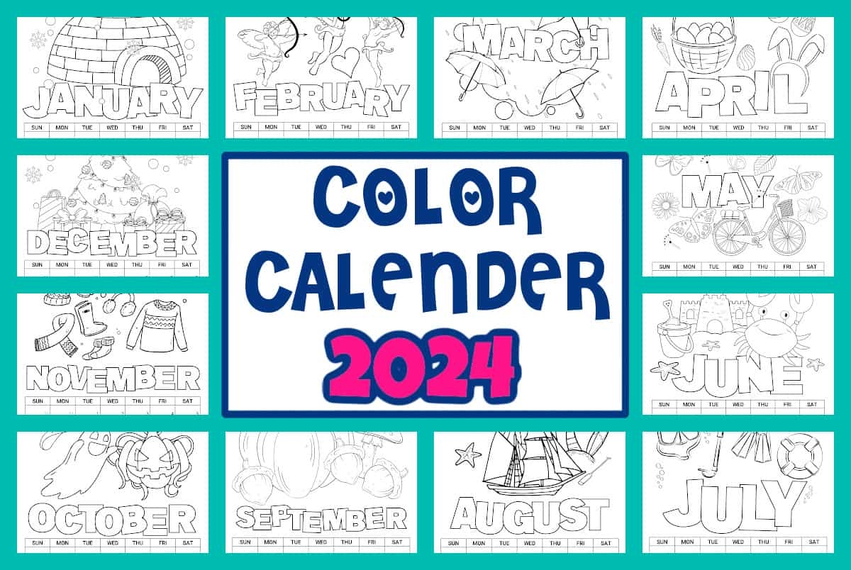 2024 Printable Coloring Calendar For Kids Made With HAPPY