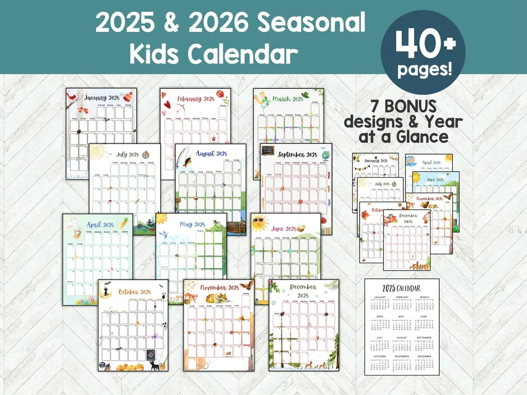 2025 2026 Calendar Kids Calendar Printable Monthly Calendar Printable 2025 2026 Wall Calendar 2025 26 Calendar Printable Class Calendar Etsy