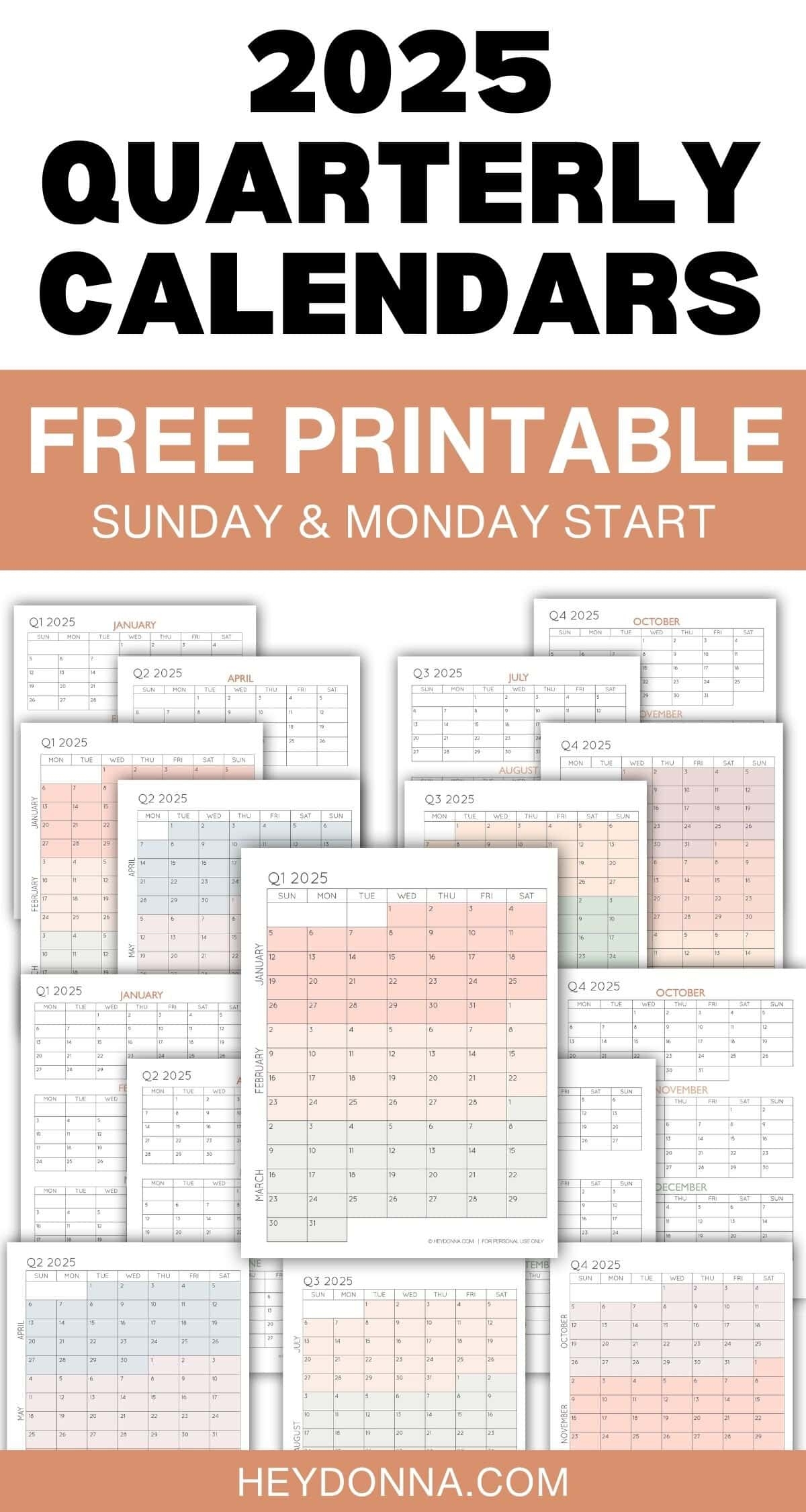 2025 3 month quarterly calendar printables free hey donna