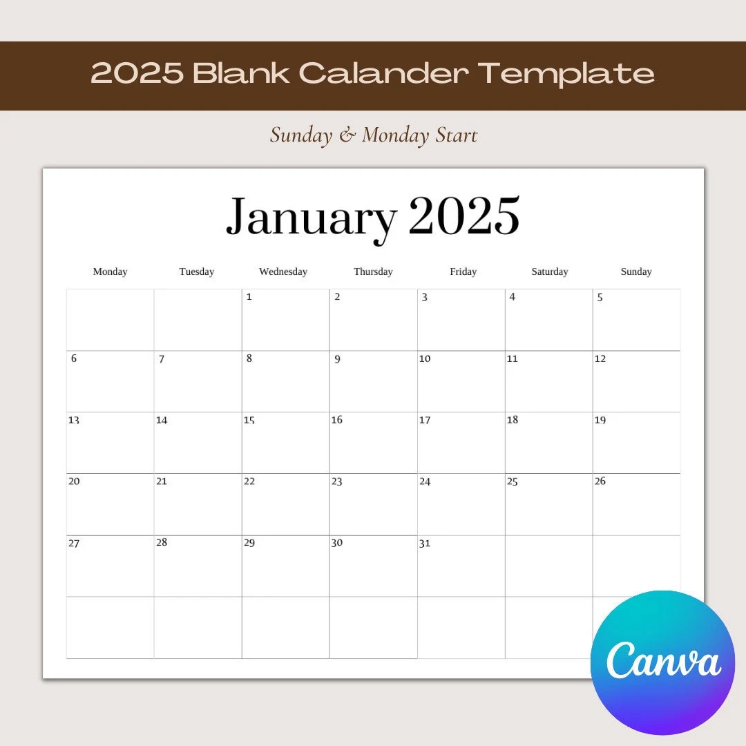 2025 Printable Calendar Template