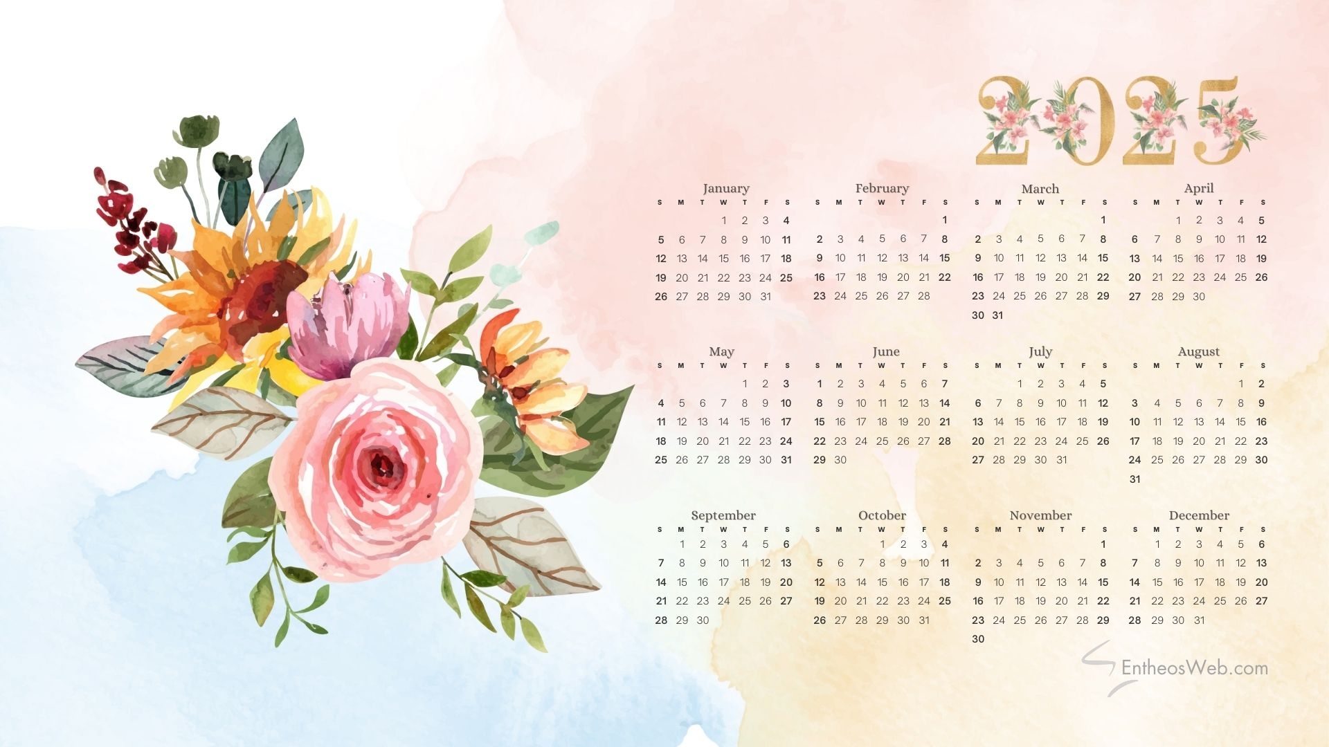 2025 calendar desktop wallpaper and pdf printables entheosweb