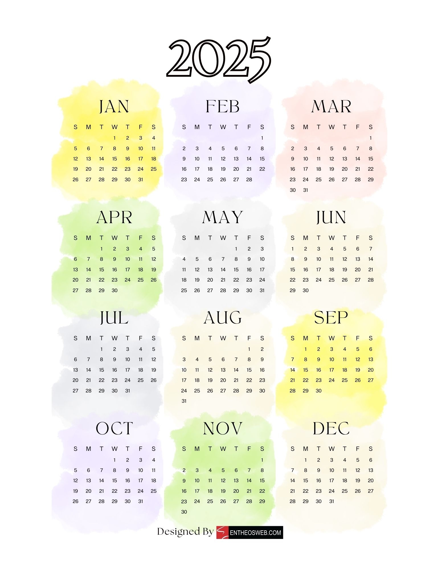 2025 Calendar Printable Year