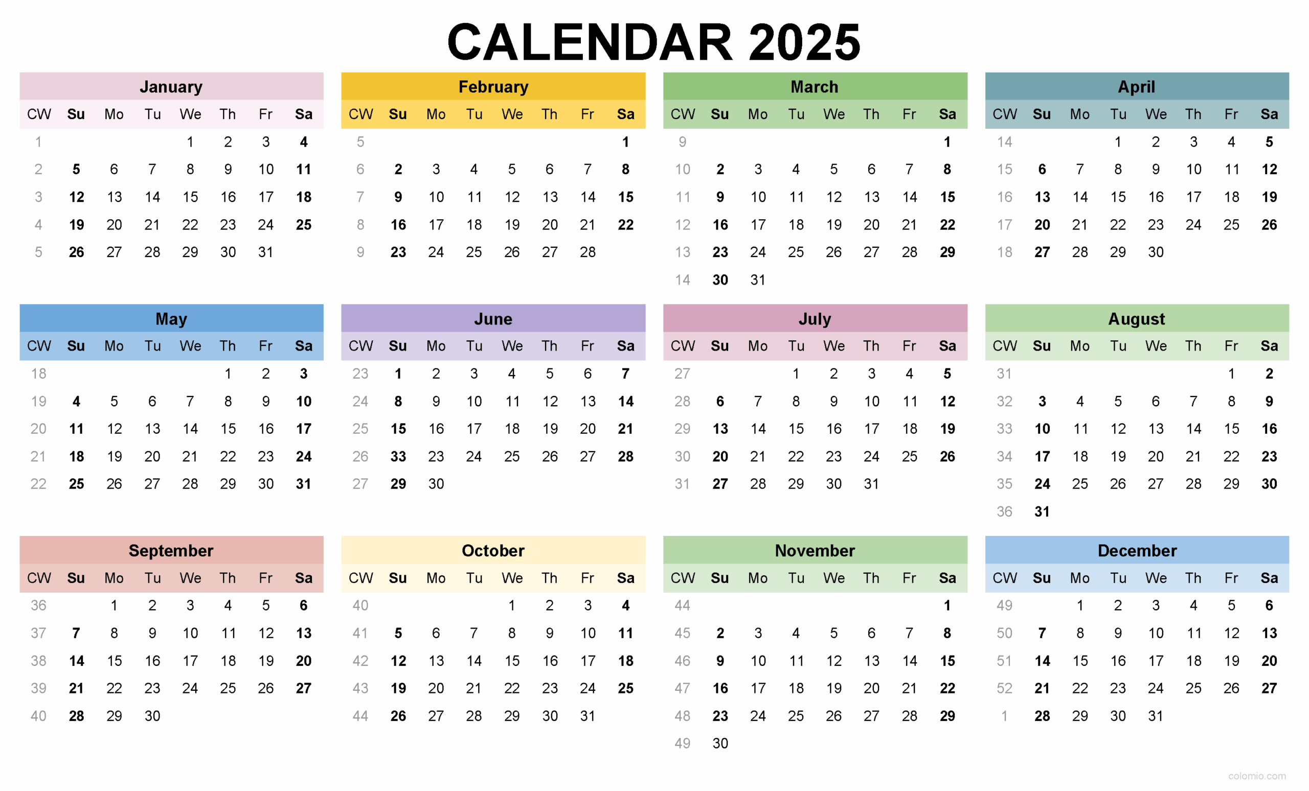 2025 Calendar Printable PDF Excel And Image File Free Download Easy To Print Annual Calendars