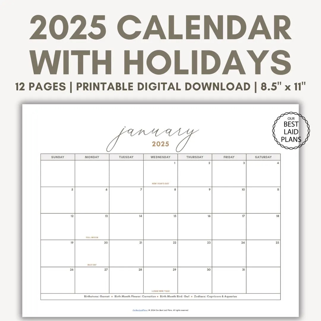 2025 calendar with holidays printable 2025 calendar with holidays printable year 2025 calendar with holidays printable landscape pdf etsy