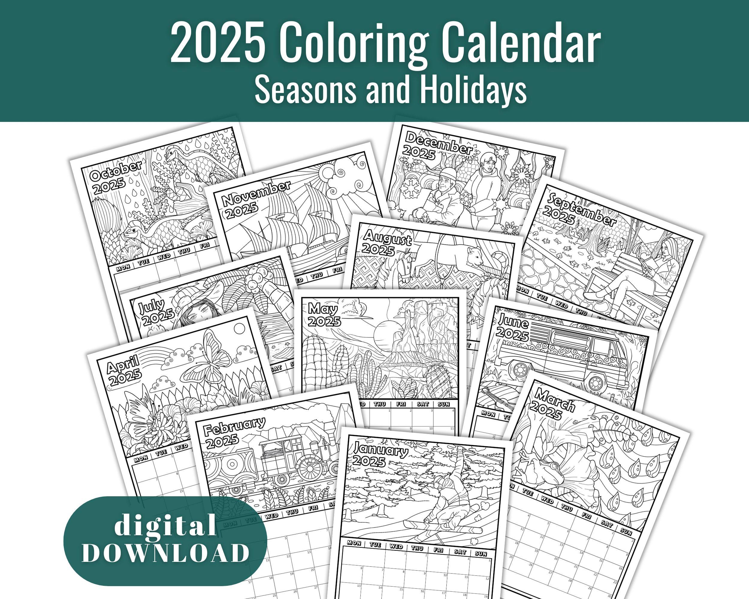 2025 Coloring Calendar Printable 8 5x11 In portrait Digital Download Etsy