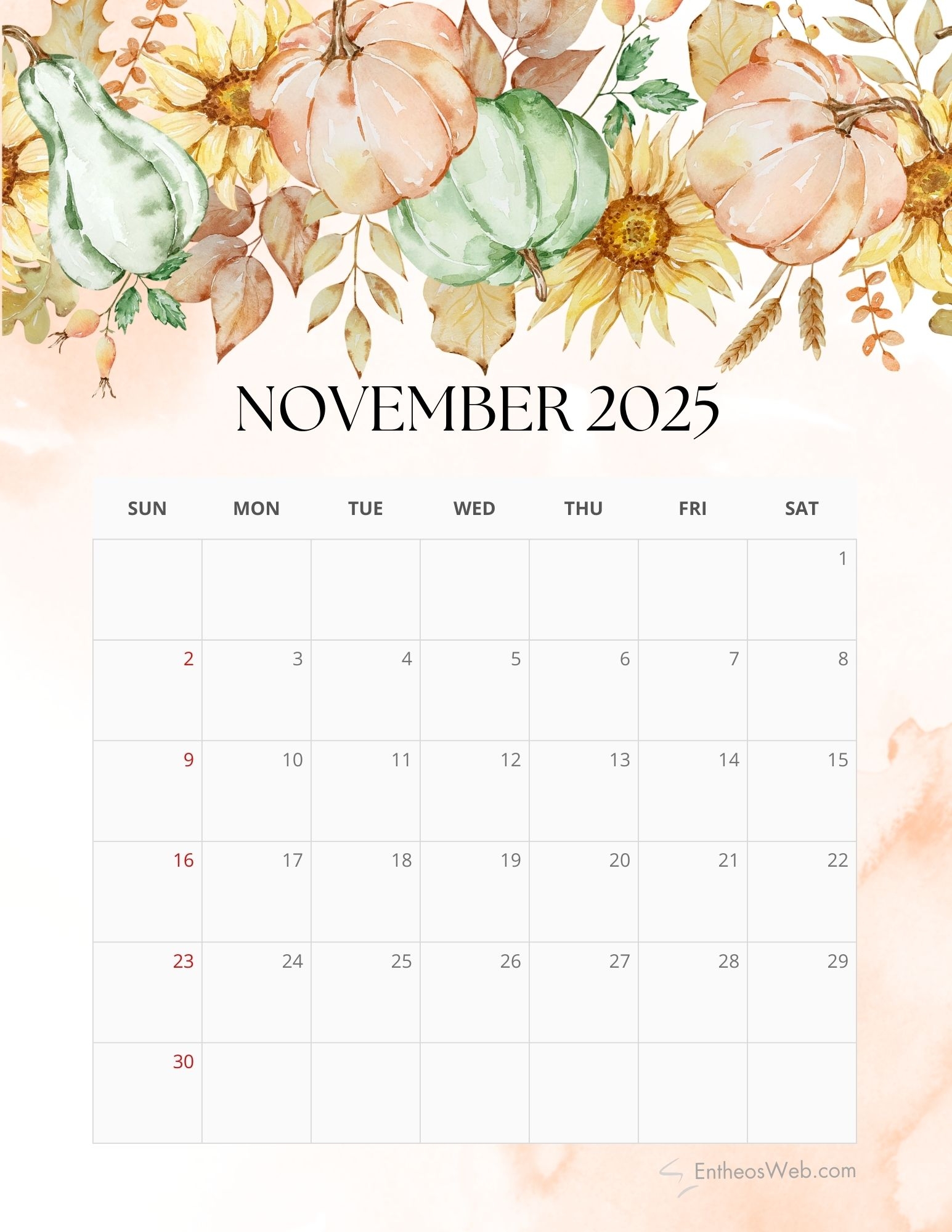 2025 Calendar November Printable