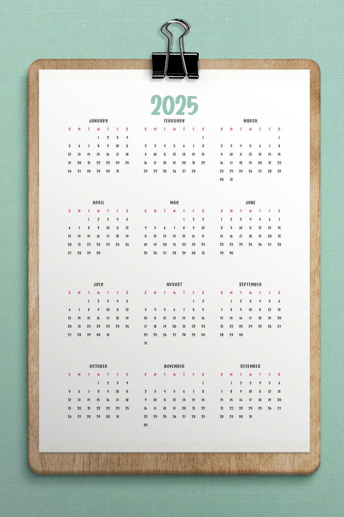 2025 free printable year at a glance calendar example mom envy