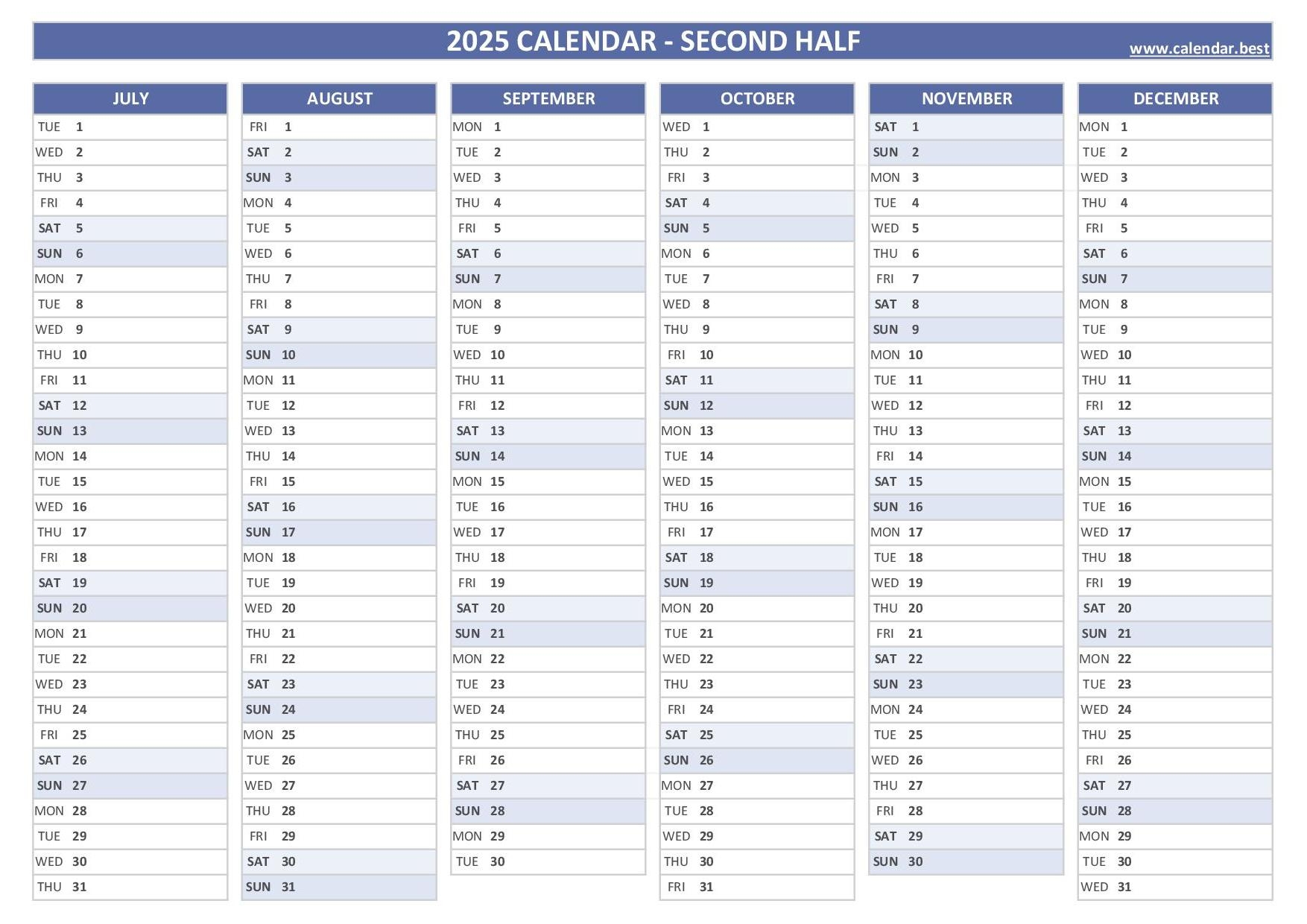 2025 Full Year Free Printable Calendars