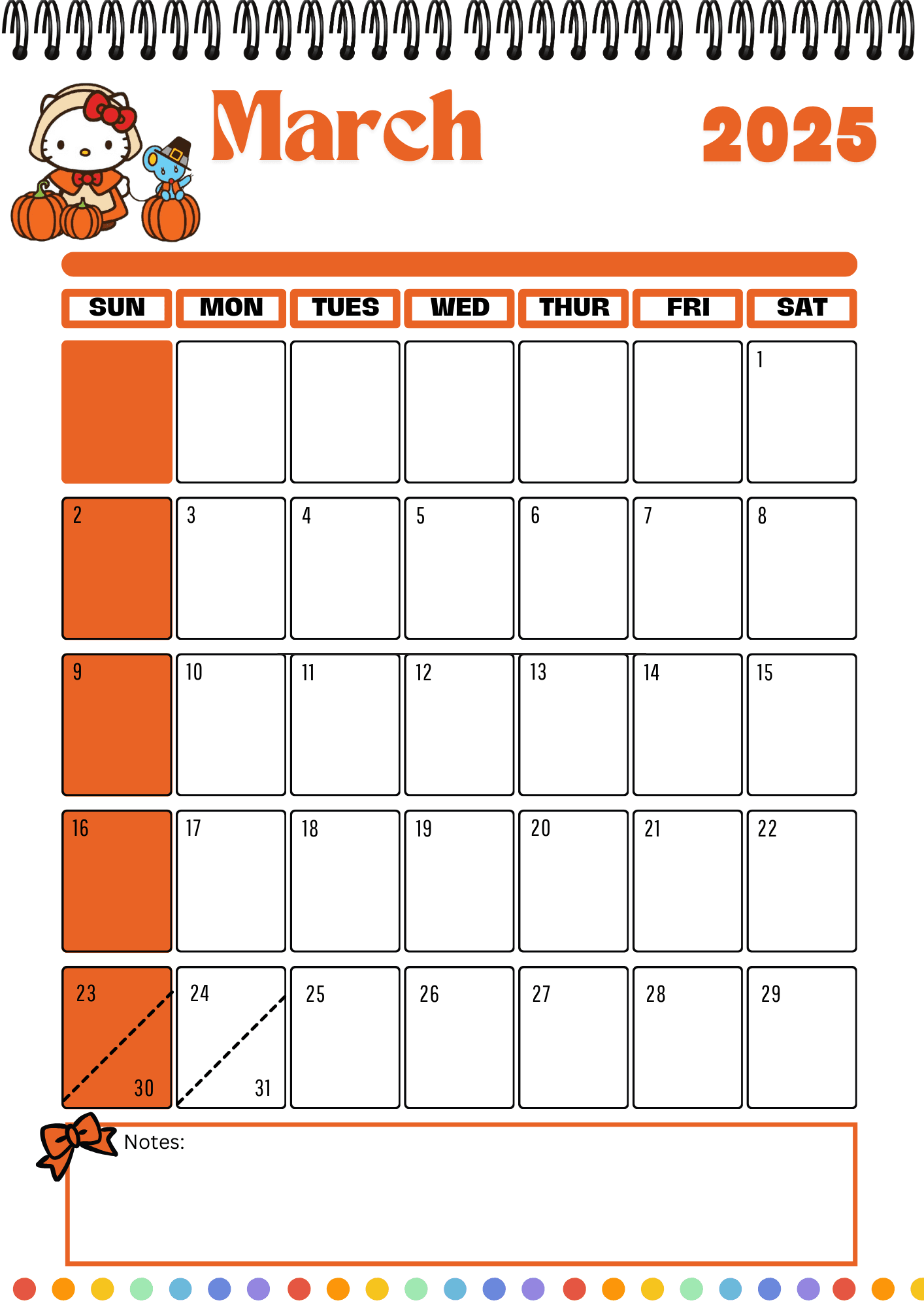 Hello Kitty Printable Calendar