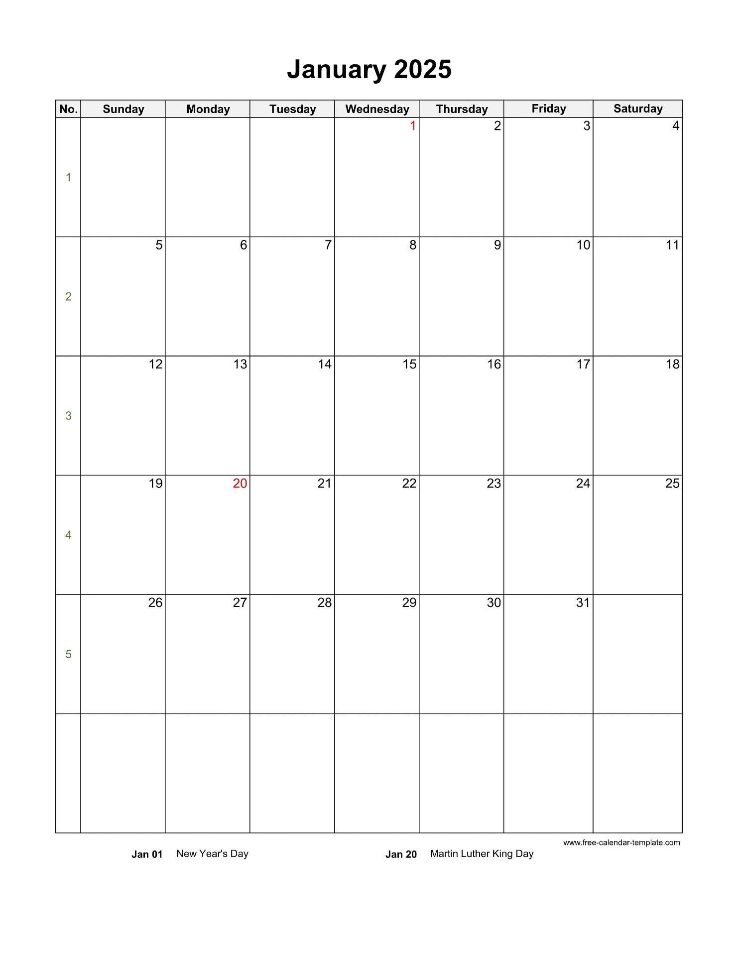 2025 january calendar blank vertical template free calendar template