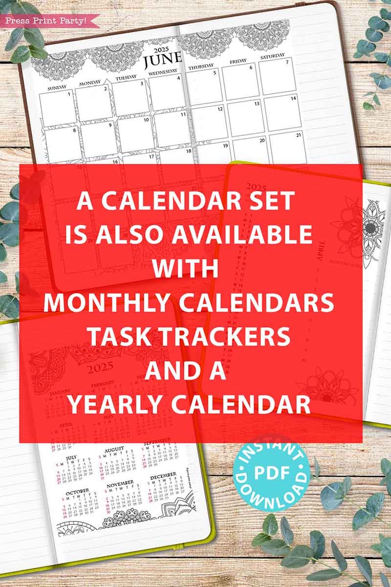 2025 Monthly Calendars For Bullet Journals Or Binders Mandala
