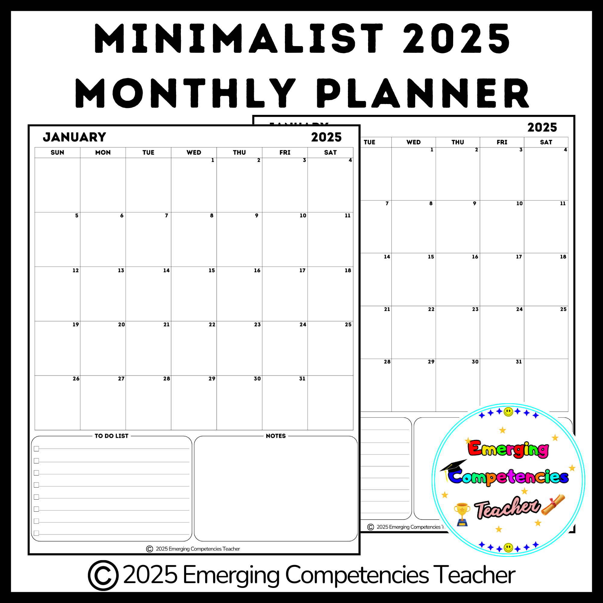 Calendar Monthly Planner Printable 2025