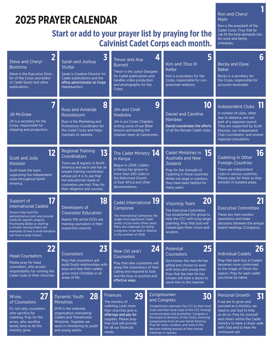 2025 Prayer Calendar Cadets