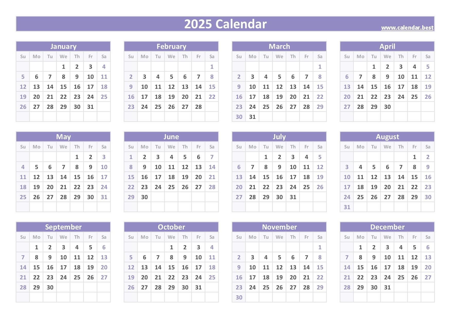 2025 Leap Year Printable Calendar