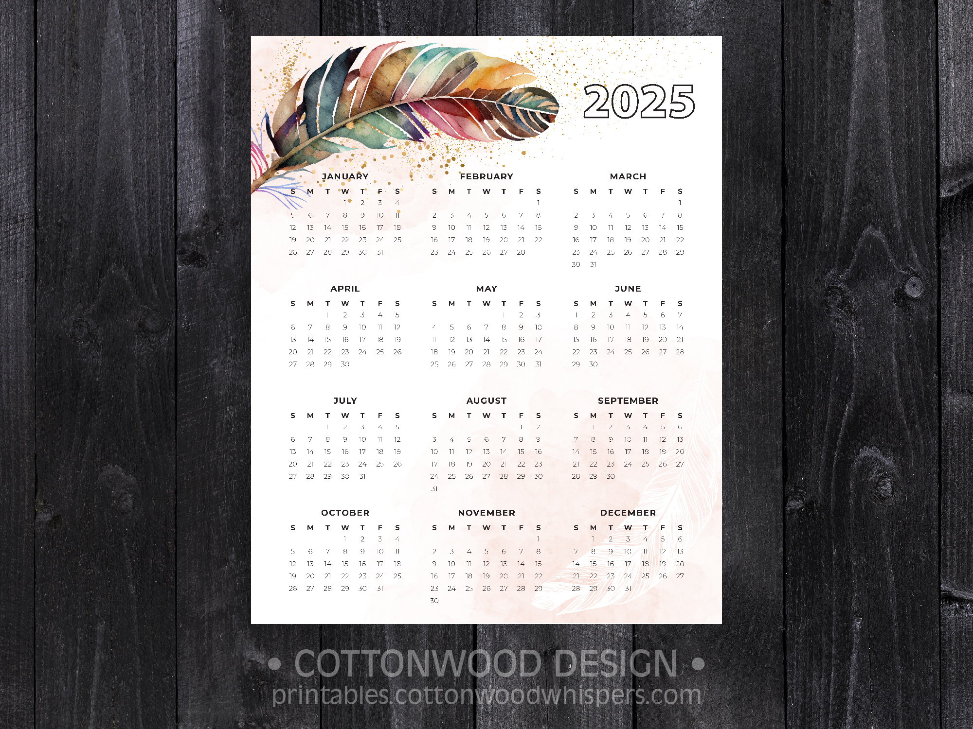 2025 Full Year Printable Calendar